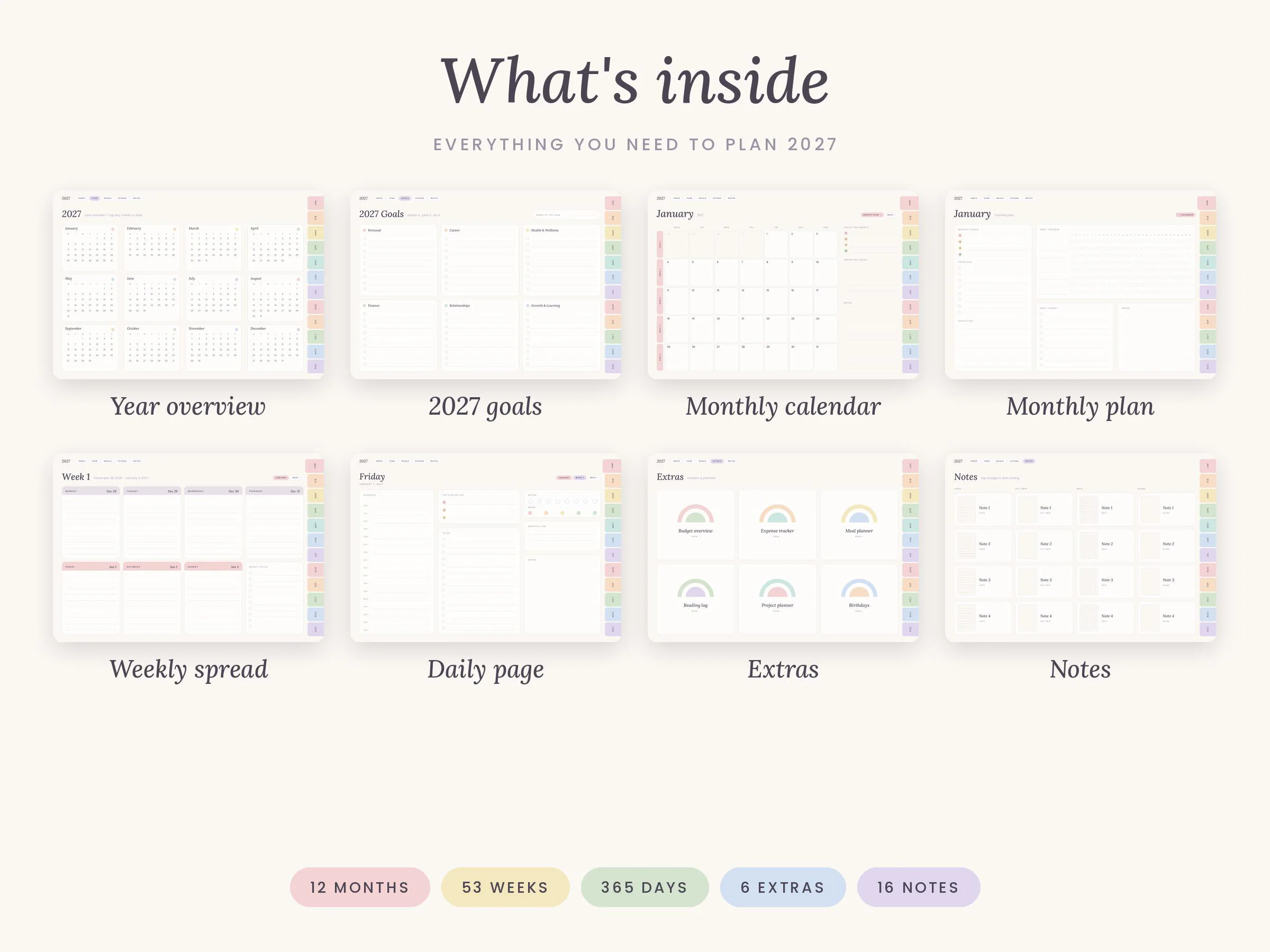 2027 Digital Planner, Hyperlinked GoodNotes Planner, iPad Planner, Pastel Daily Weekly Monthly Planner, Notability Planner, Landscape - image 2