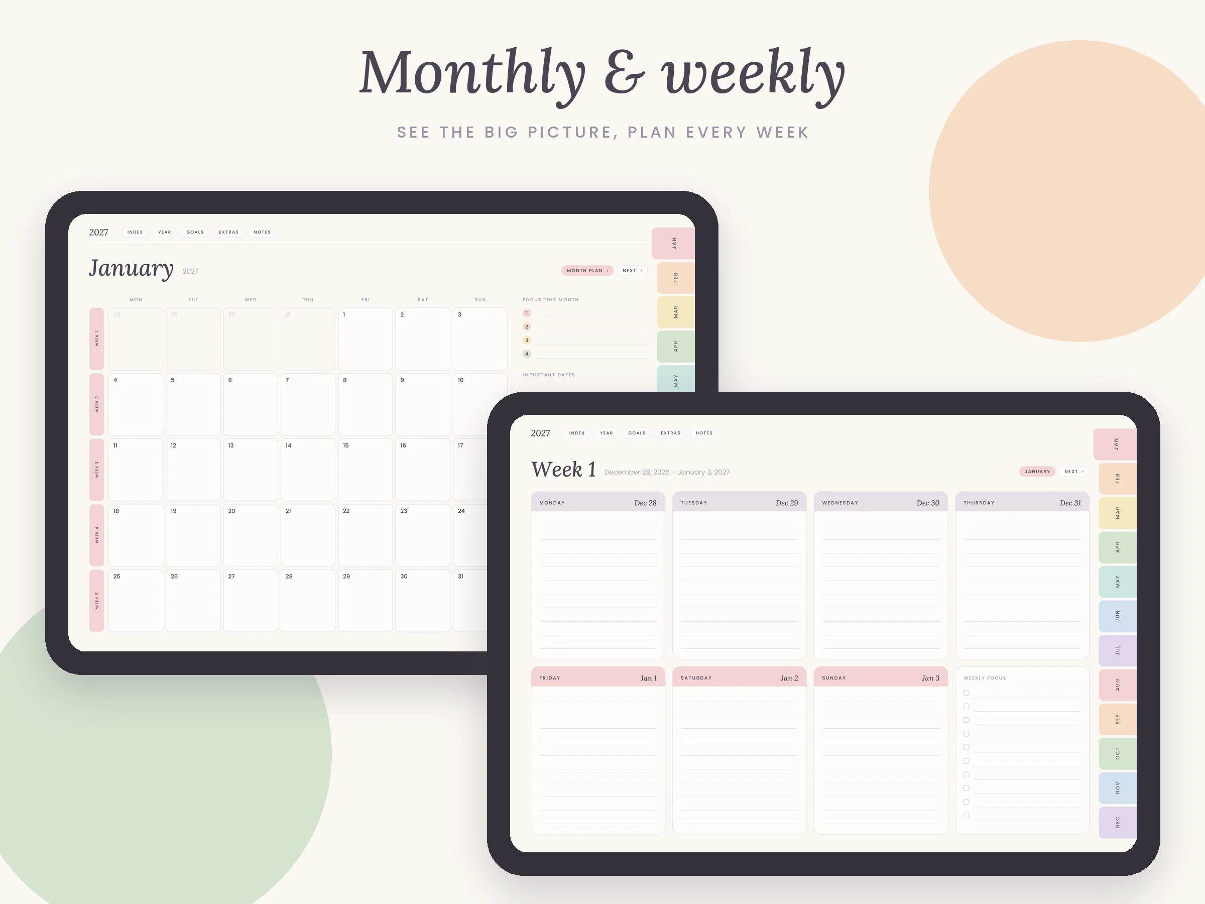 2027 Digital Planner, Hyperlinked GoodNotes Planner, iPad Planner, Pastel Daily Weekly Monthly Planner, Notability Planner, Landscape - image 4