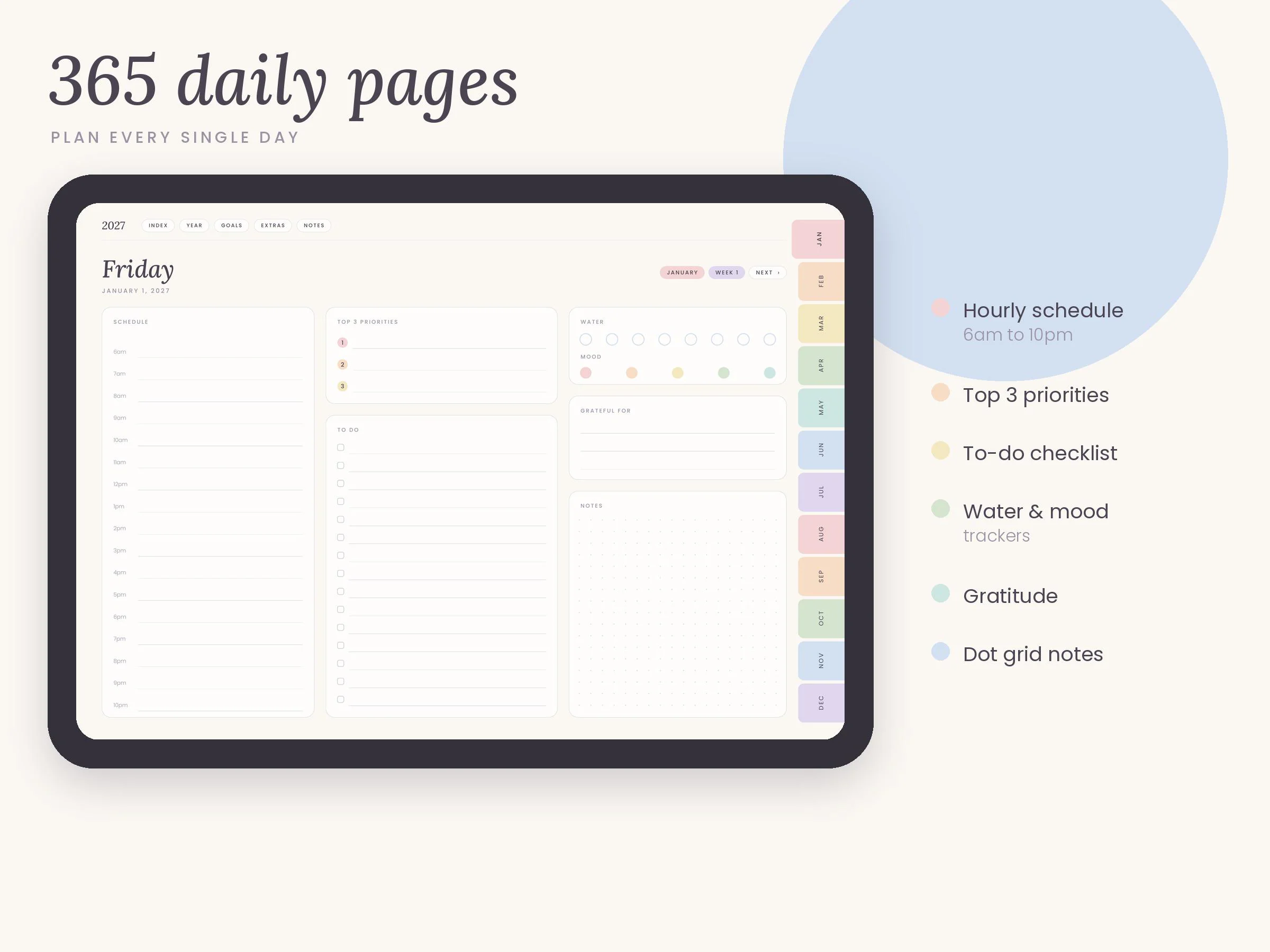 2027 Digital Planner, Hyperlinked GoodNotes Planner, iPad Planner, Pastel Daily Weekly Monthly Planner, Notability Planner, Landscape - image 3