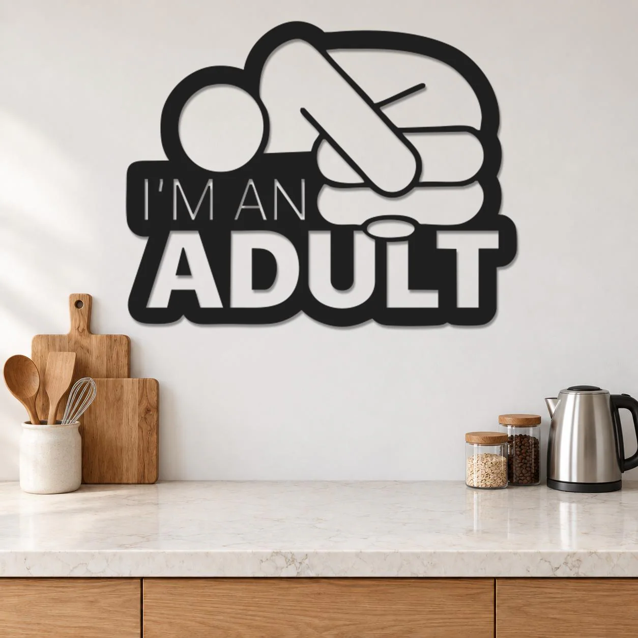 Adult Humor Sign, I'm An Adult, Cheeky Metal Decor, Humorous Wall Sculpture, Statement Lettering, Graphic Gesture Artwork, Funny Friend Gift - image 4