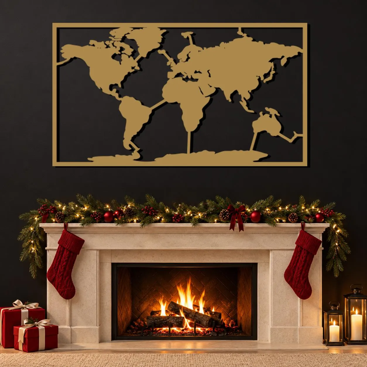 World Map Art, Framed Continent Silhouettes, Global Travel Design, Rectangular Metal Panel, Geography Wall Sculpture, Journey Inspired Decor - image 4