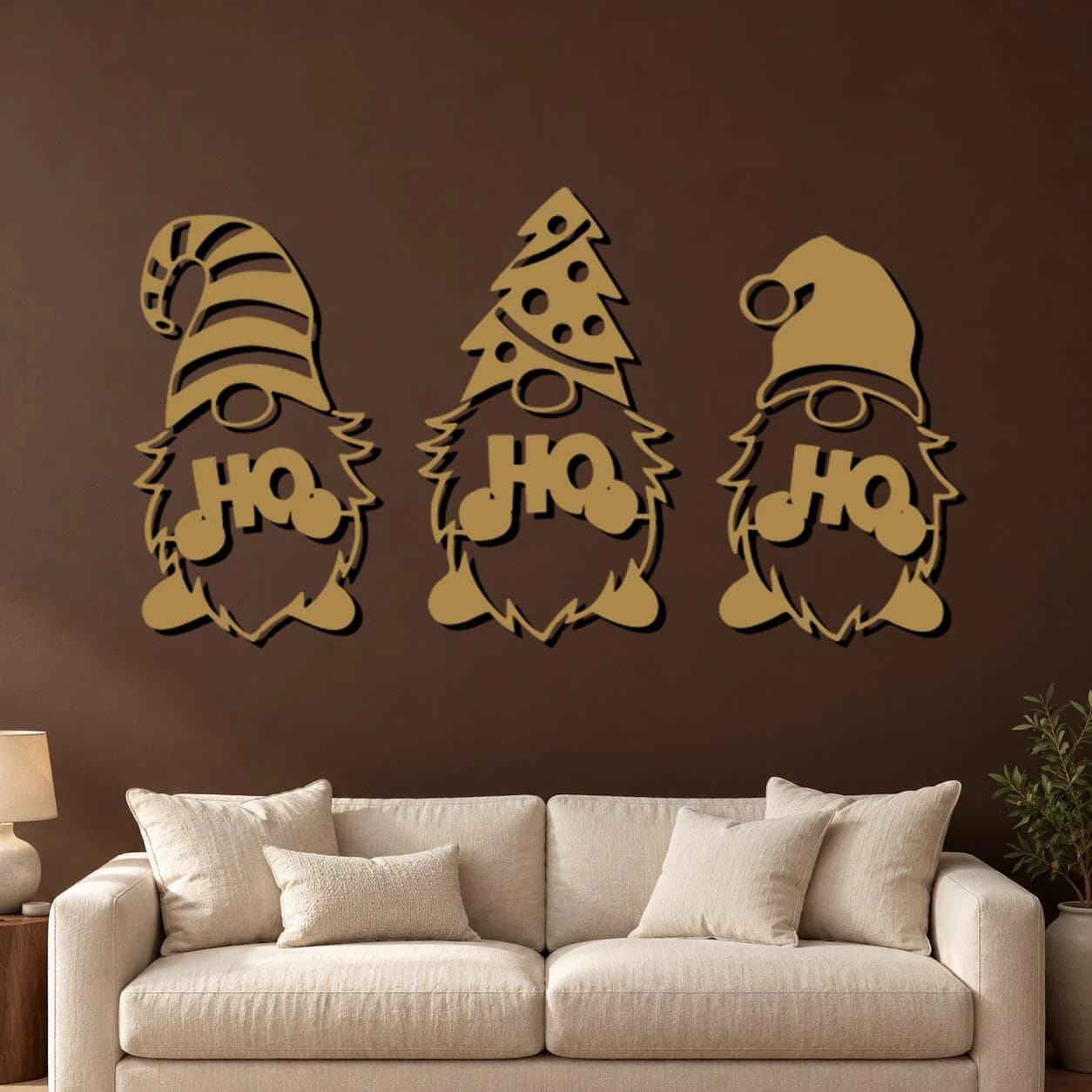 Christmas Gnome Art, Ho Ho Ho, Three Bearded Figures, Tree Hat Detail, Seasonal Metal Decor, Playful Holiday Sculpture, Christmas Lover Gift - image 5