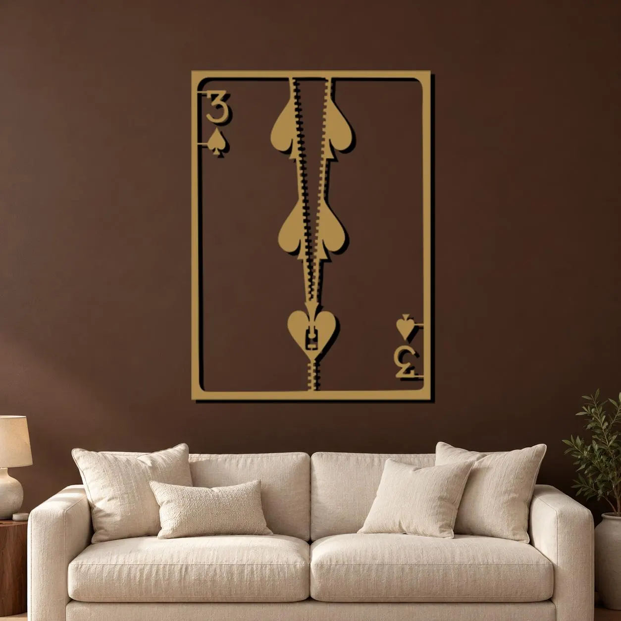 Spade Card Art, Three Spades Design, Central Zipper Detail, Playing Card Frame, Graphic Metal Decor, Bold Suit Symbols, Decorative Sculpture - image 5