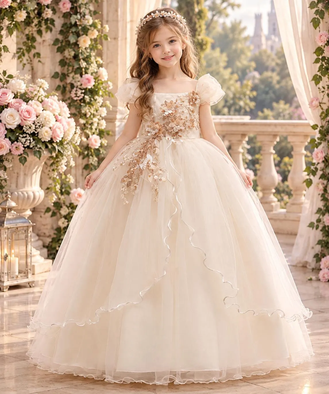 Elegant Tulle Flower Girl Dress, Princess Bow Wedding Bridesmaid Dress - image 2