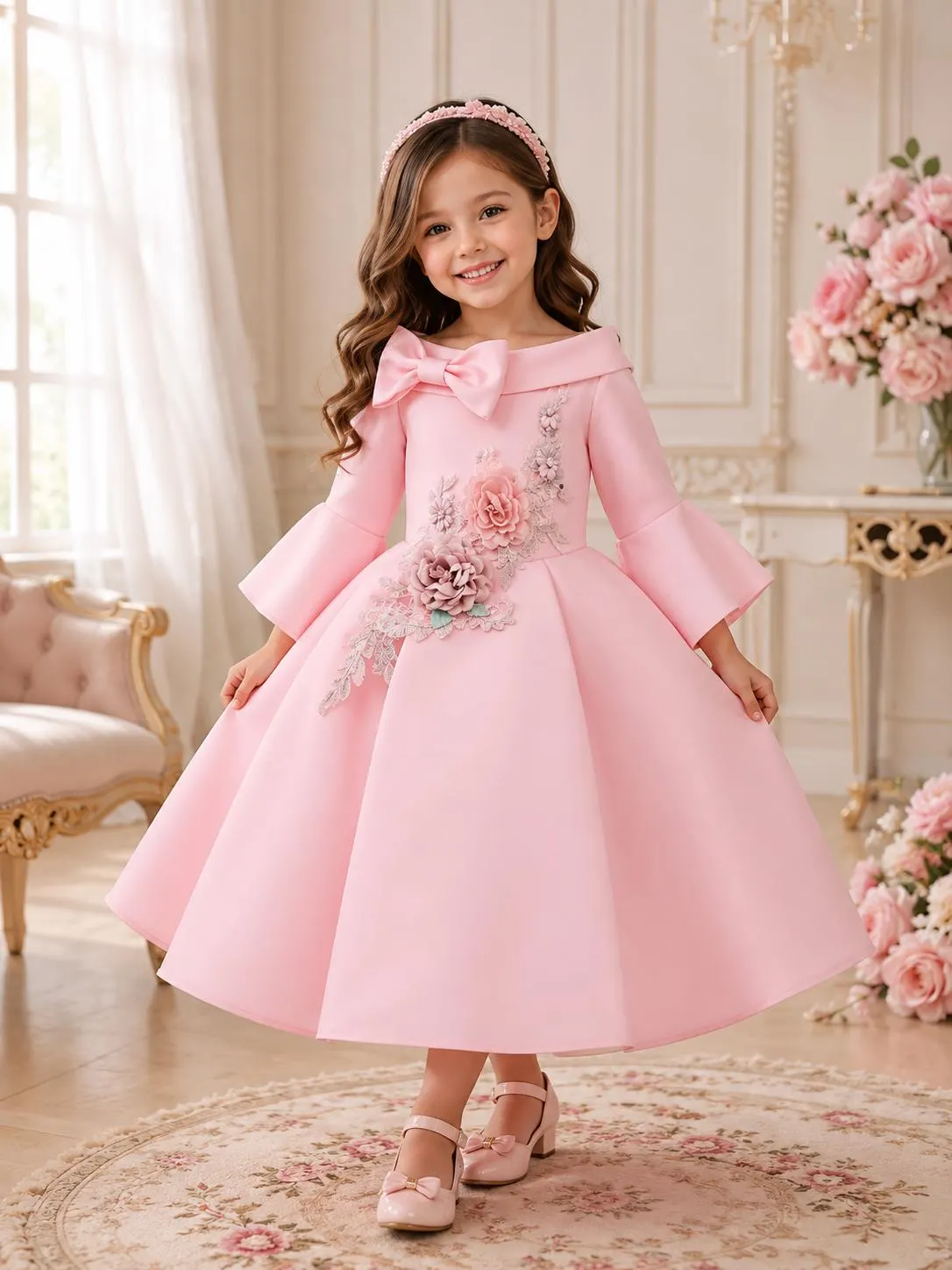 Girls White Flower Princess Dress, Elegant Summer Communion Costume (2-10 Years) - image 3