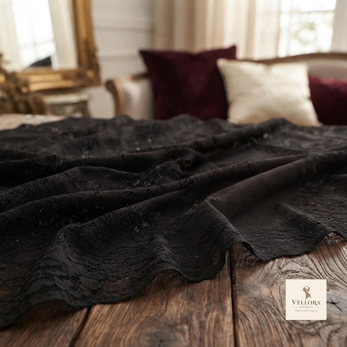 Close view of tassel fringe along the scarf edge