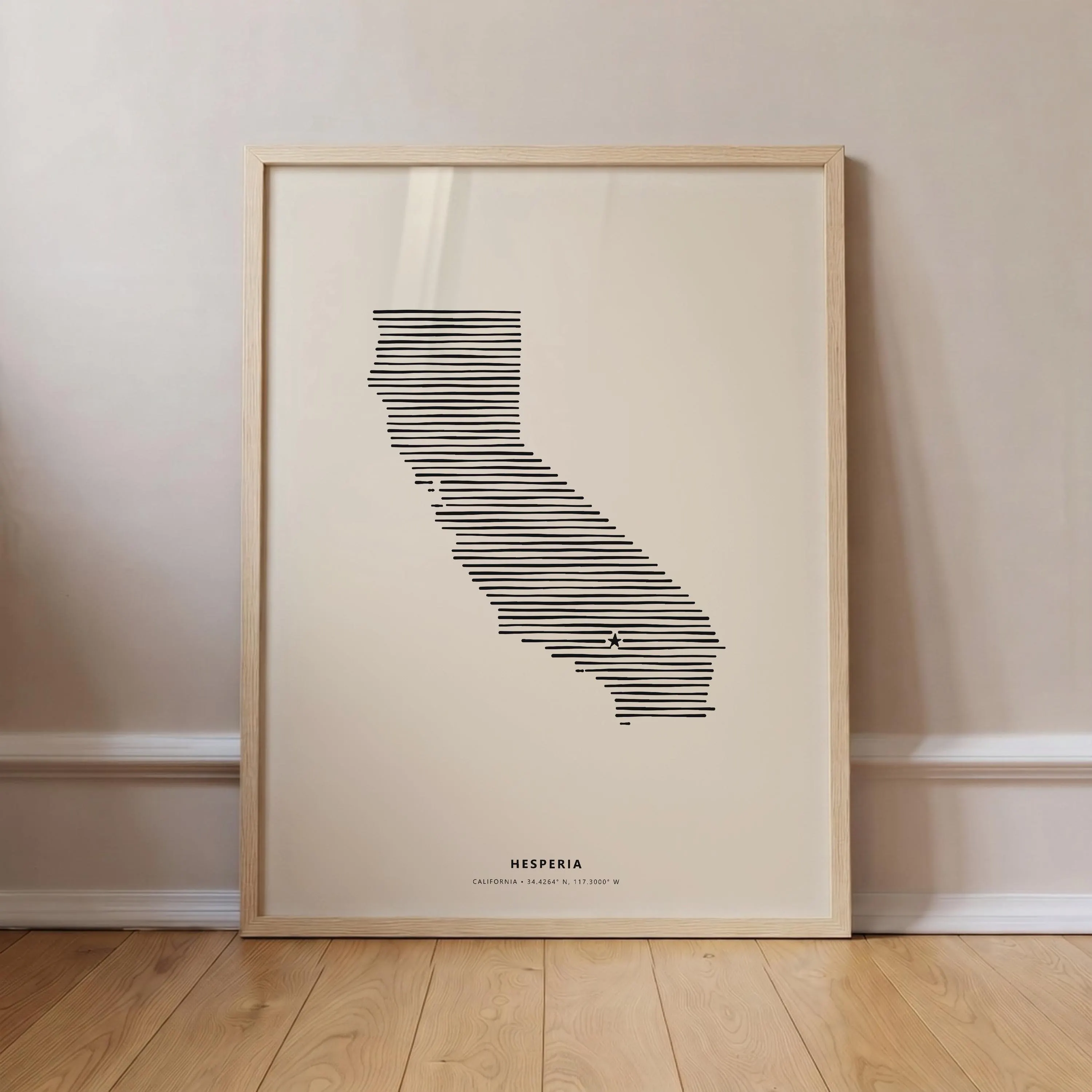 Hesperia California Minimalist Line Art Poster - Modern State Silhouette Star Print