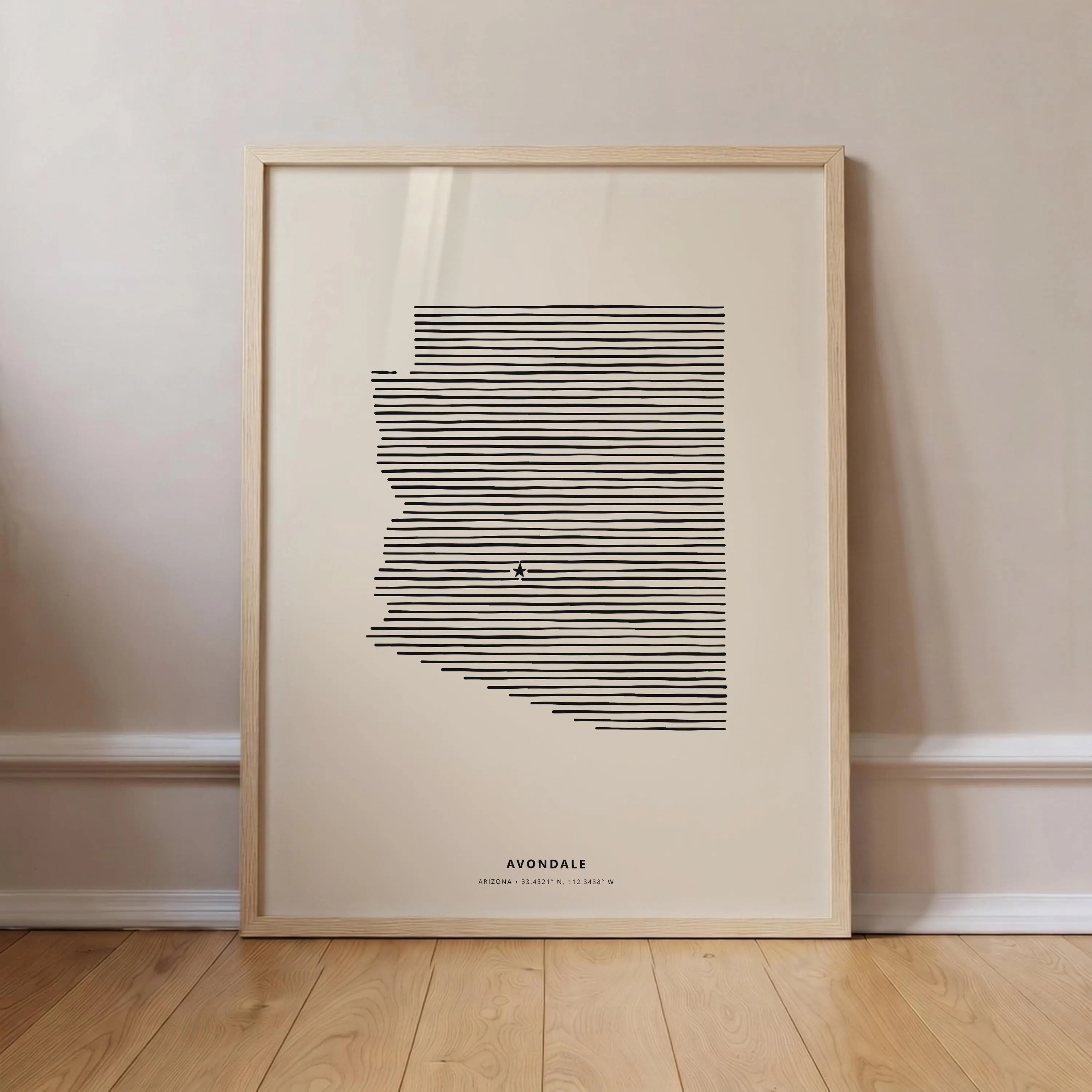 Avondale Arizona Minimalist Line Art Poster - Modern State Silhouette Star Print