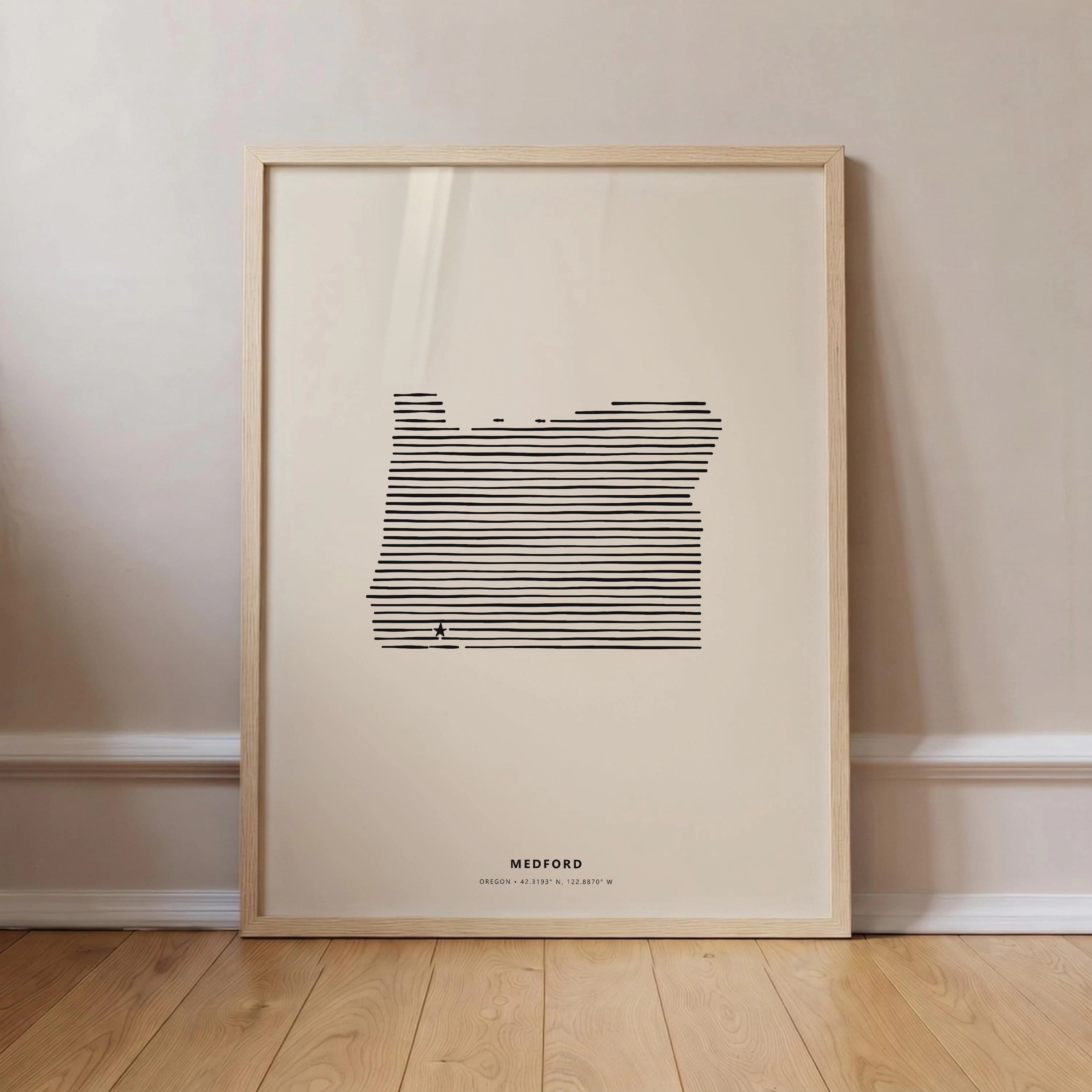 Medford Oregon Minimalist Line Art Poster - Modern State Silhouette Star Print