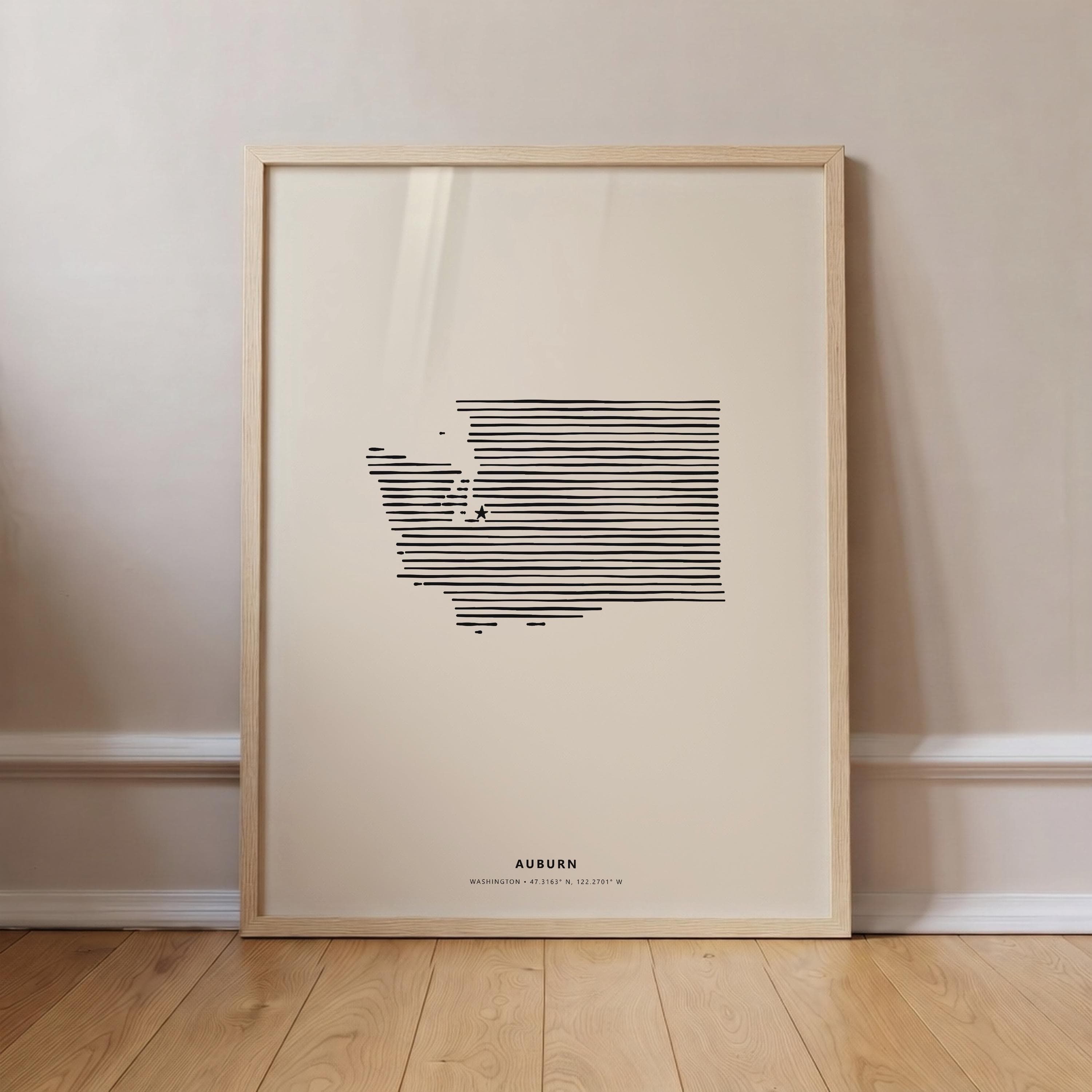 Auburn Washington Minimalist Line Art Poster - Modern State Silhouette Star Print