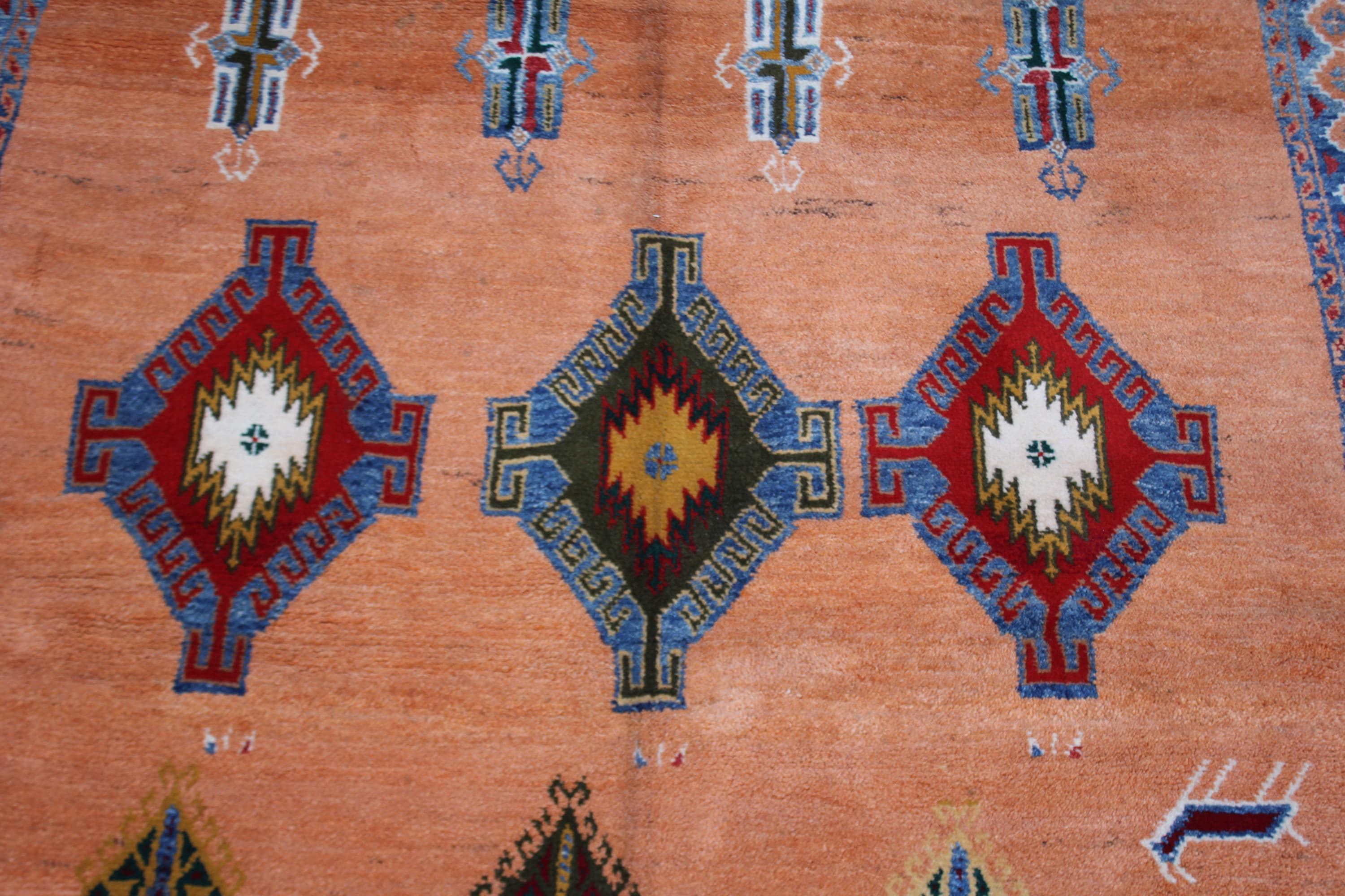 Handmade Afghan Wool Rug, Orange Tribal Medallion Carpet (4.9 x 4.7 FT) - image 3