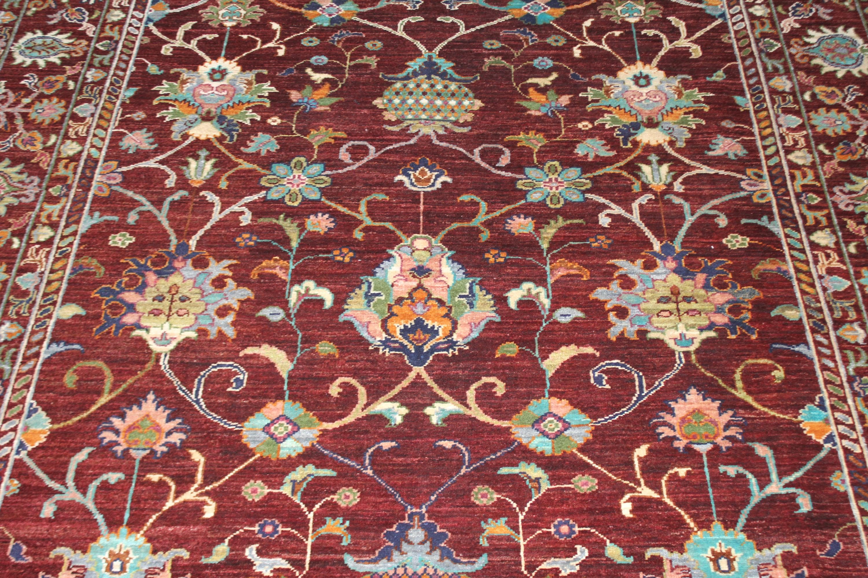 Antique-Style Burgundy Floral Rug, Multicolor Botanical Pattern, Elegant Traditional Area Carpet, 5.9 x 8.2 FT - image 4