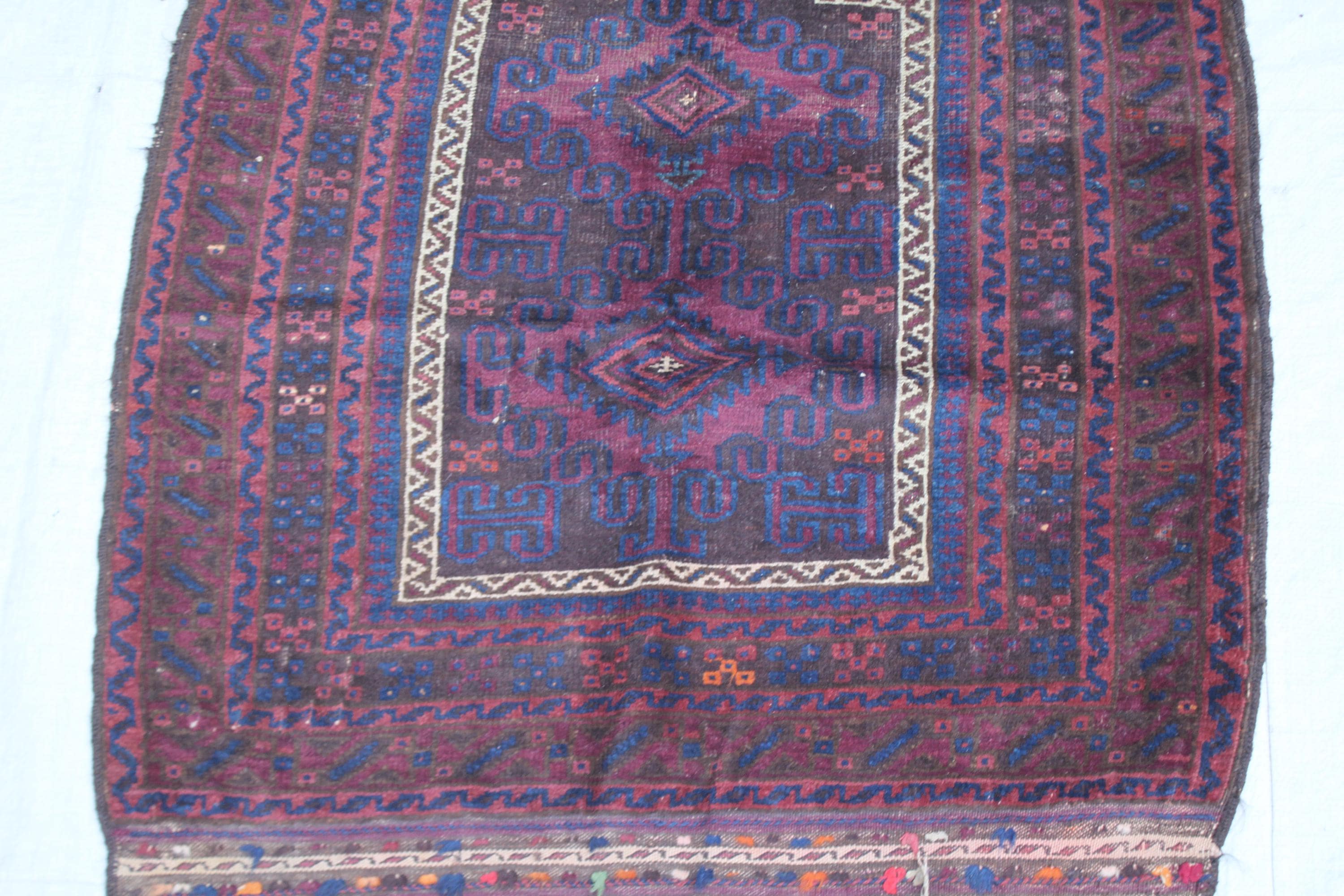 Handmade Afghan Wool Rug, Burgundy Blue Geometric Medallion, 3x4.2 FT - image 3