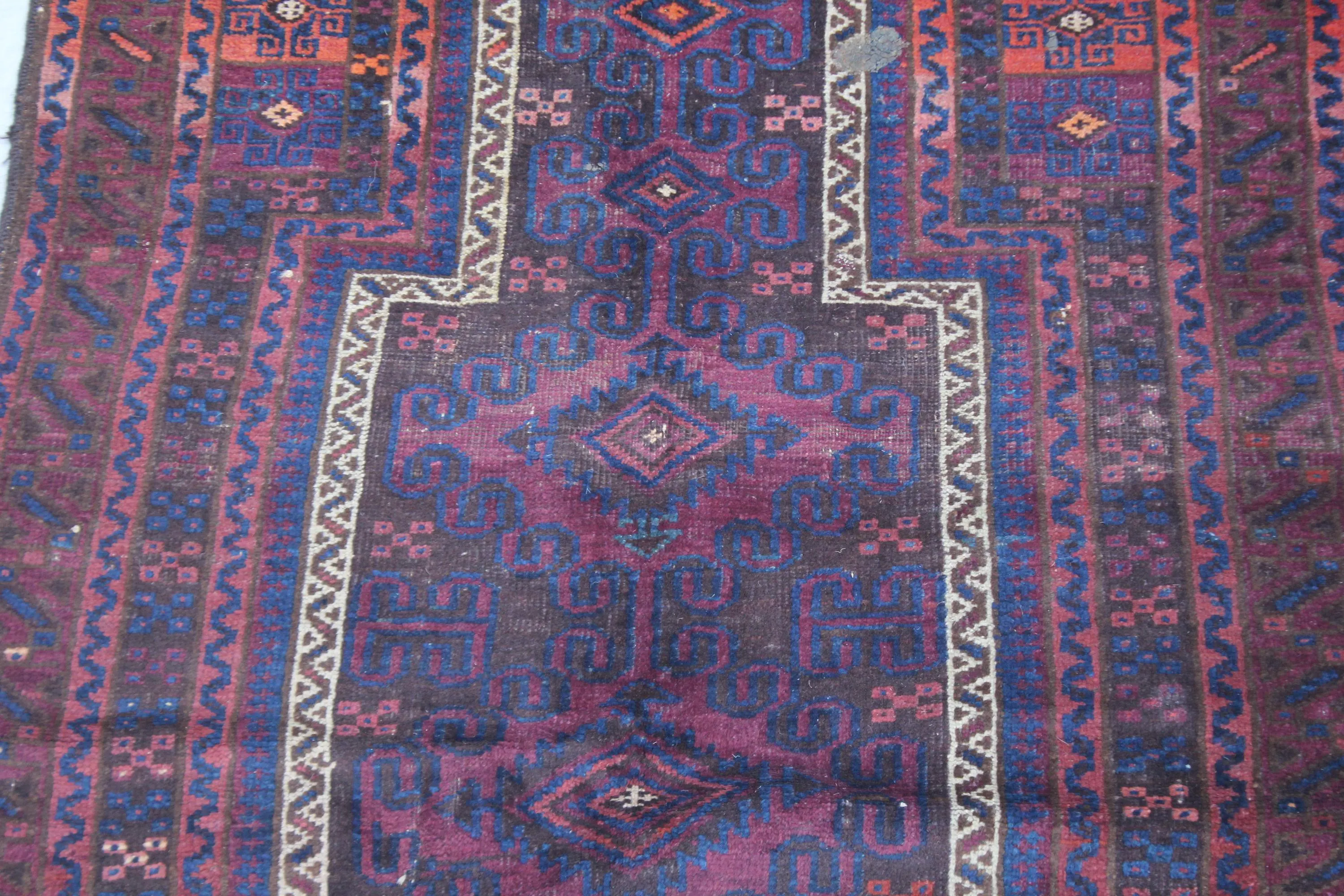 Handmade Afghan Wool Rug, Burgundy Blue Geometric Medallion, 3x4.2 FT - image 4
