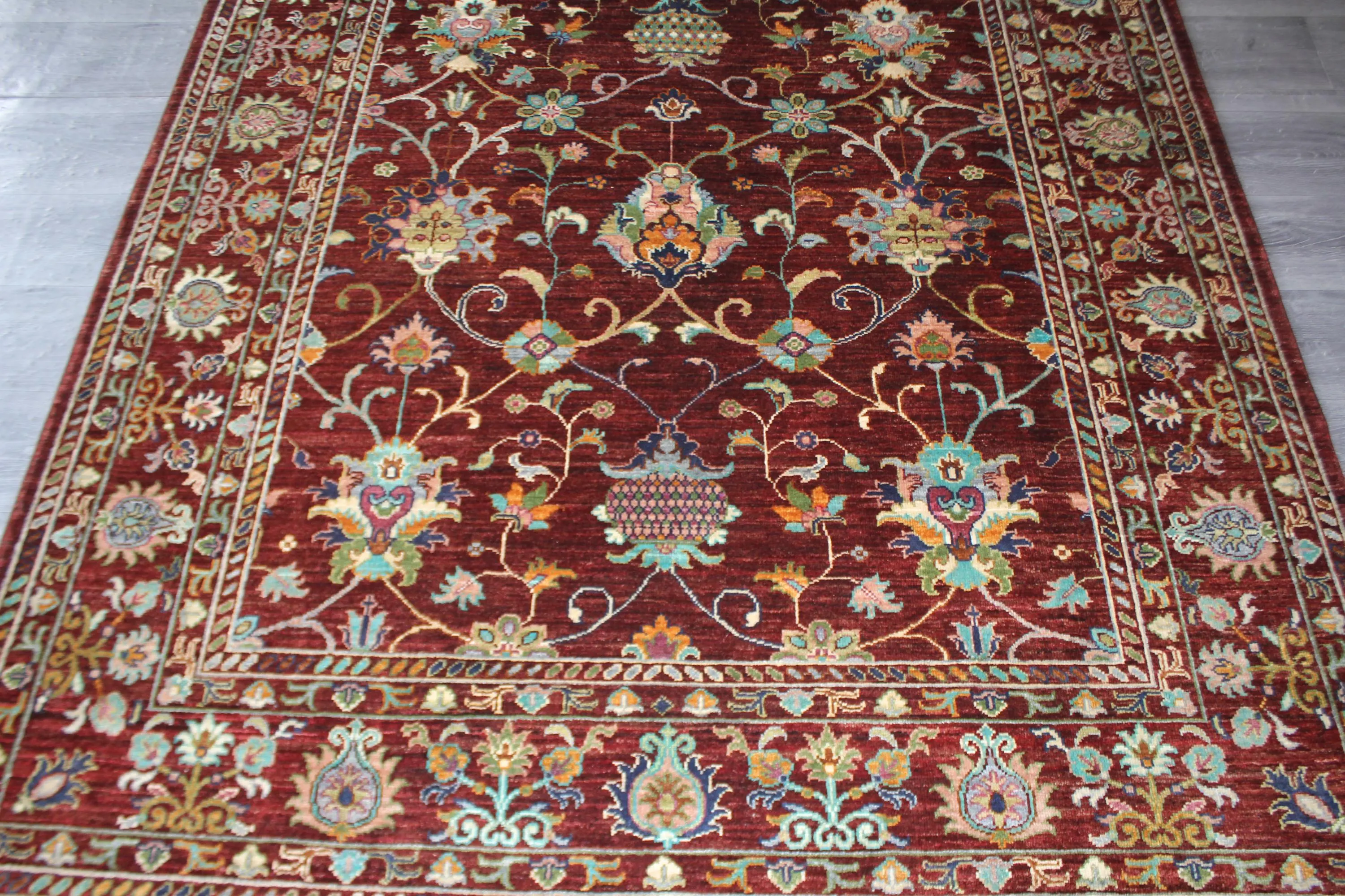 Antique-Style Burgundy Floral Rug, Multicolor Botanical Pattern, Elegant Traditional Area Carpet, 5.9 x 8.2 FT - image 3