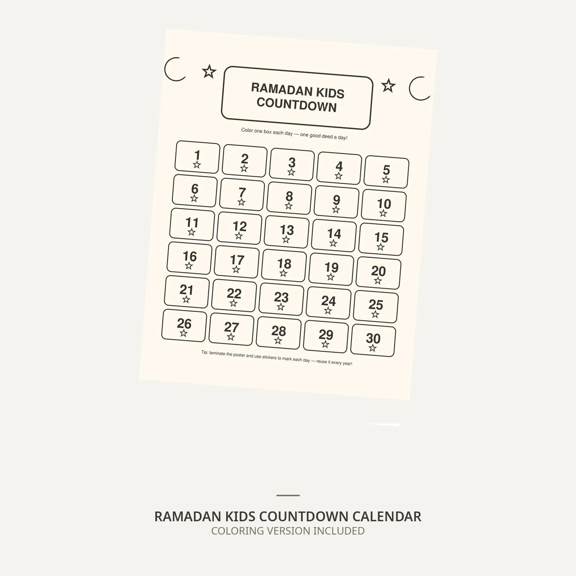 Ramadan Countdown Calendar for Kids, 30 Day Ramadan Calendar, Good Deed Cards, Ramadan Activity for Children, My First Fast Certificate - image 3