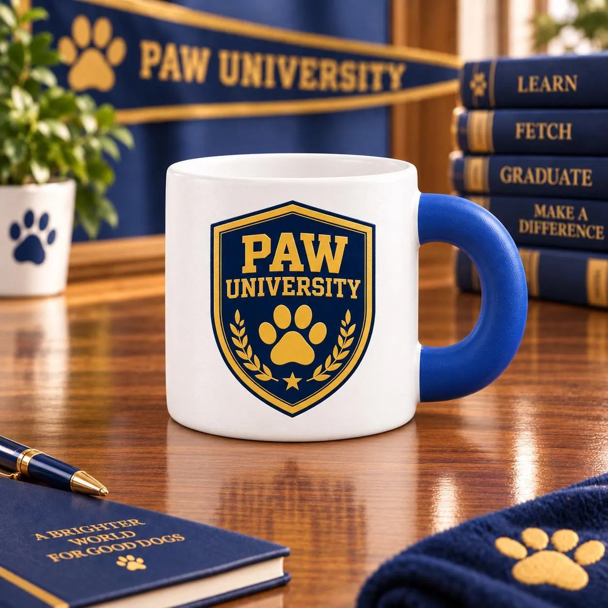 Pawfessor Retriever Fat Mug, PAW University Golden Retriever Coffee Cup, Dog Lover Gift, Blue Handle Ceramic Mug - image 4