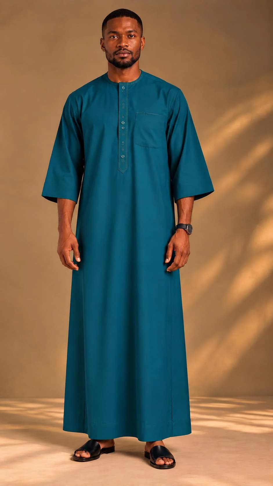 Men's Teal Jalabiya, Traditional African Thobe, Long Kaftan Robe (Made to Order) - image 4