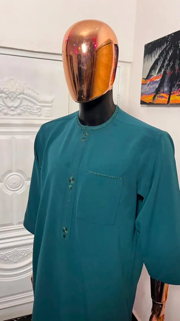 Men's Teal Jalabiya, Traditional African Thobe, Long Kaftan Robe (Made to Order) - image 5