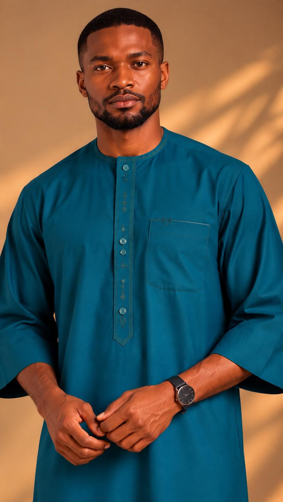 Men's Teal Jalabiya, Traditional African Thobe, Long Kaftan Robe (Made to Order)