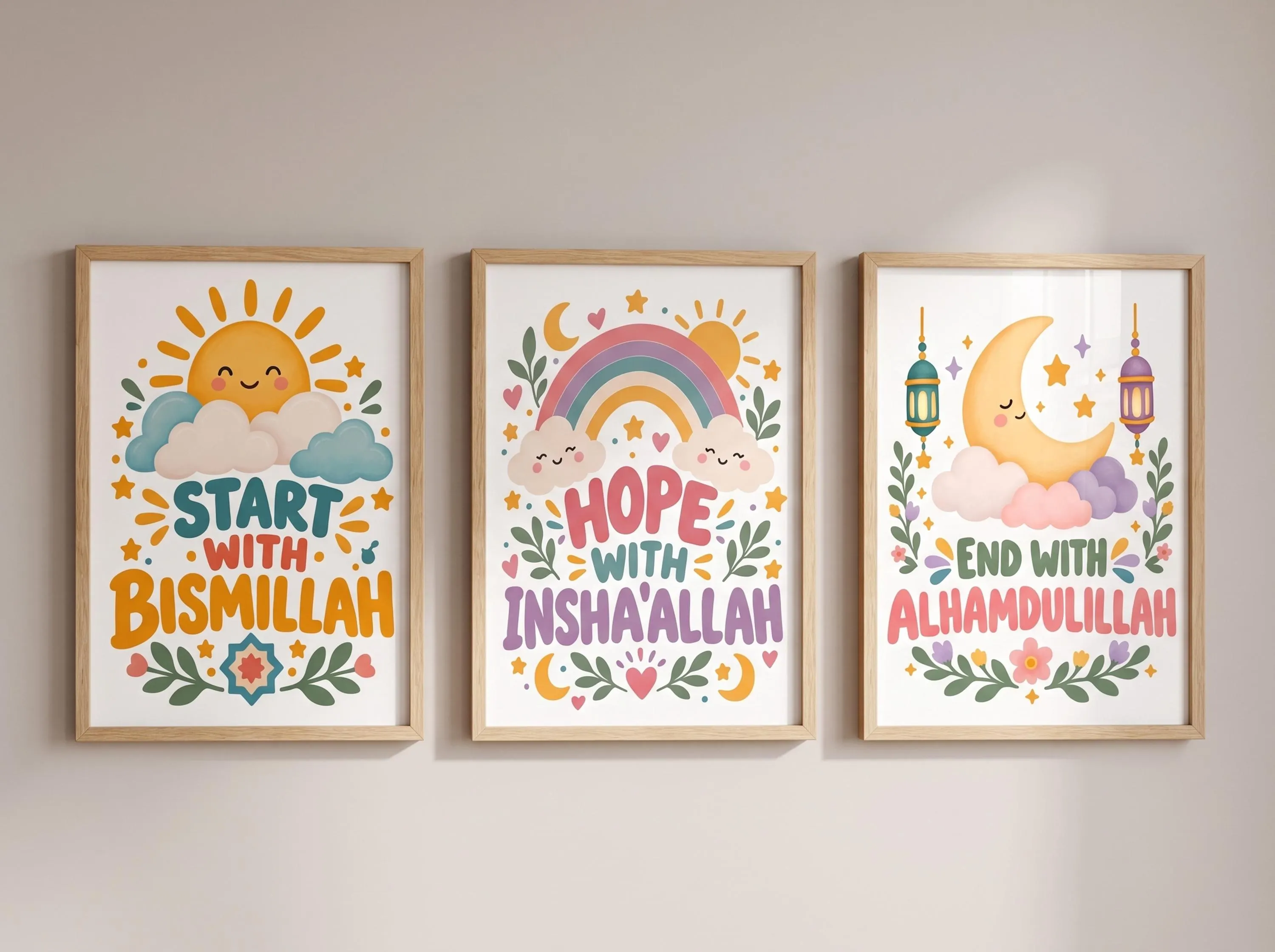 Islamic Wall Art for Kids | Set of 3 Muslim Nursery Posters | Eid Gift Printable Digital Download | Colorful Arabic Decor for Kids Room - image 3