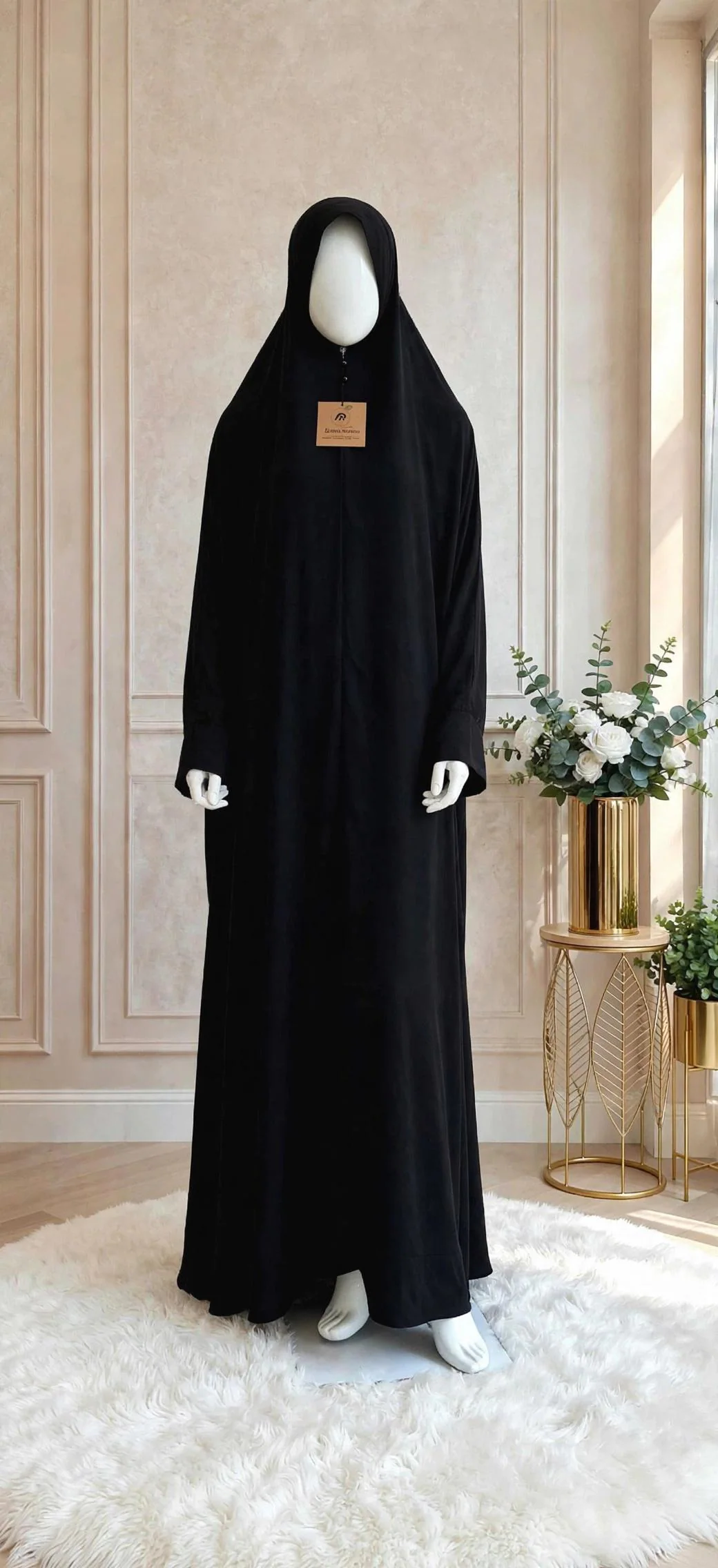 Solid Black Prayer Gown, One-Piece Prayer Hijab, Full Coverage head to toe, modest attire - image 4