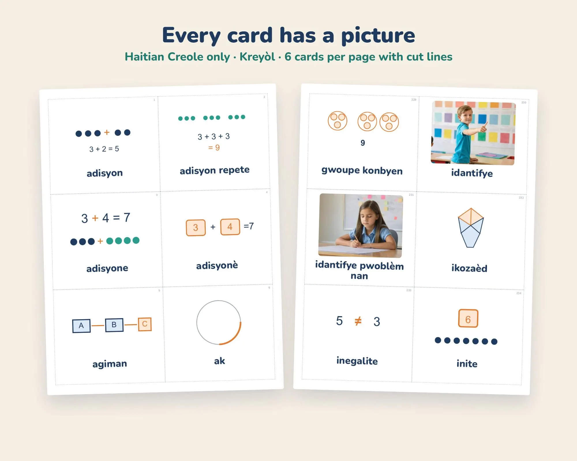 Haitian Creole Math Vocabulary Cards, Grades 3-5, Picture Word Wall (PDF) - image 2
