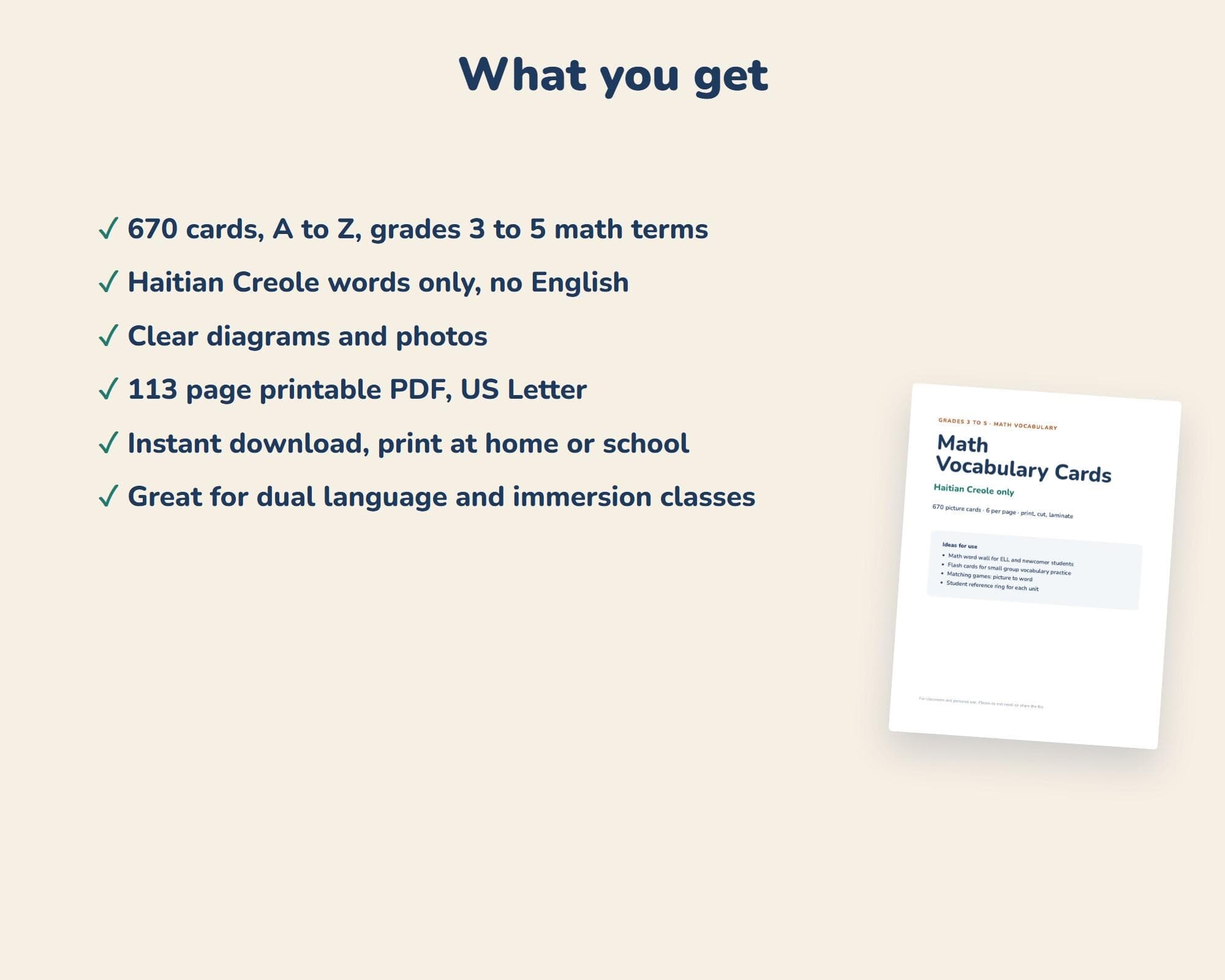 Haitian Creole Math Vocabulary Cards, Grades 3-5, Picture Word Wall (PDF) - image 4