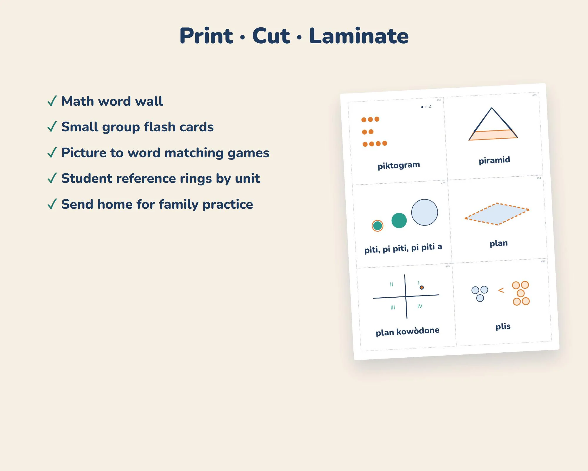 Haitian Creole Math Vocabulary Cards, Grades 3-5, Picture Word Wall (PDF) - image 5
