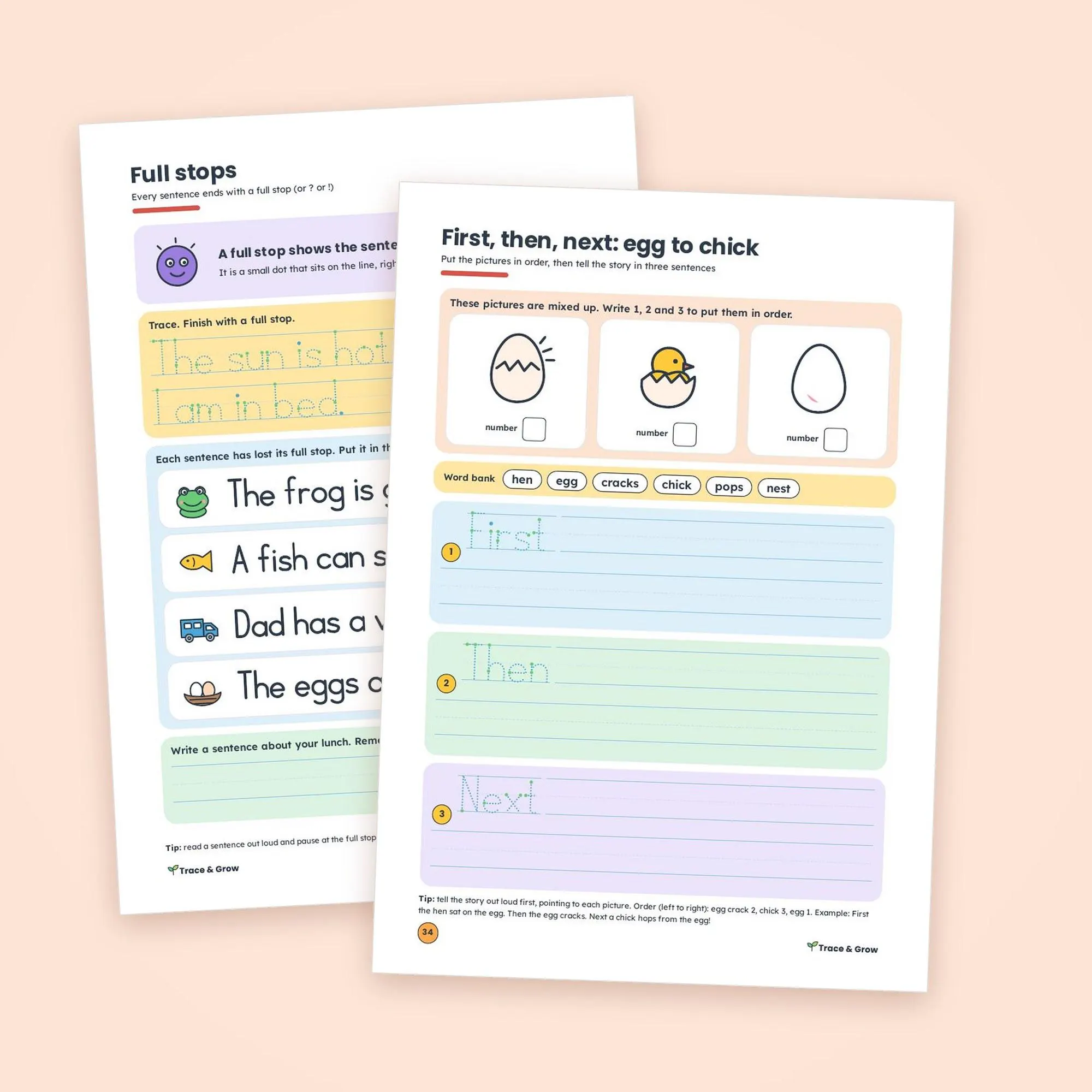 Sentence Writing Worksheets for Kindergarten: inside pages