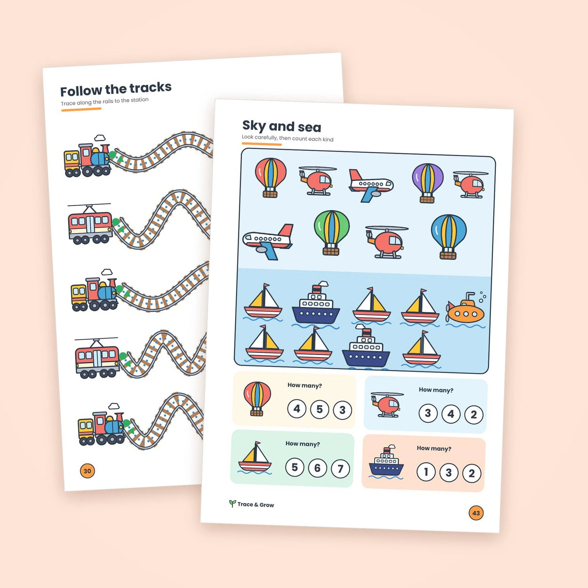 Vehicle Tracing Worksheets for Toddlers and Preschool: inside pages