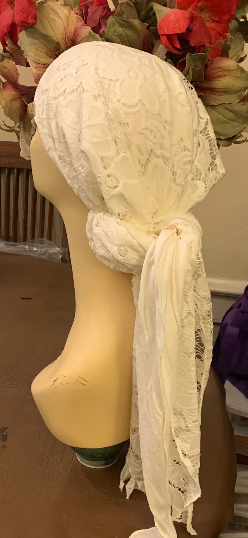 Ivory Lace Pre Tied Head Scarf To Cover and Conceal Your Hair - image 3