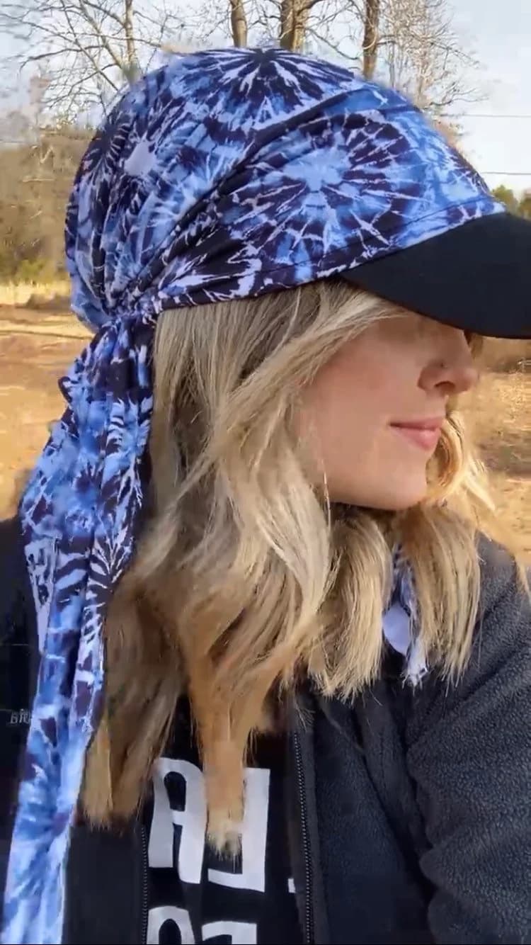 Premium Casual Sun Hat | Quality Blue Tie Dye Hijab Scarf and Visor Attached | Leisure Vacation Must Have | For Sunny Days | Made in USA