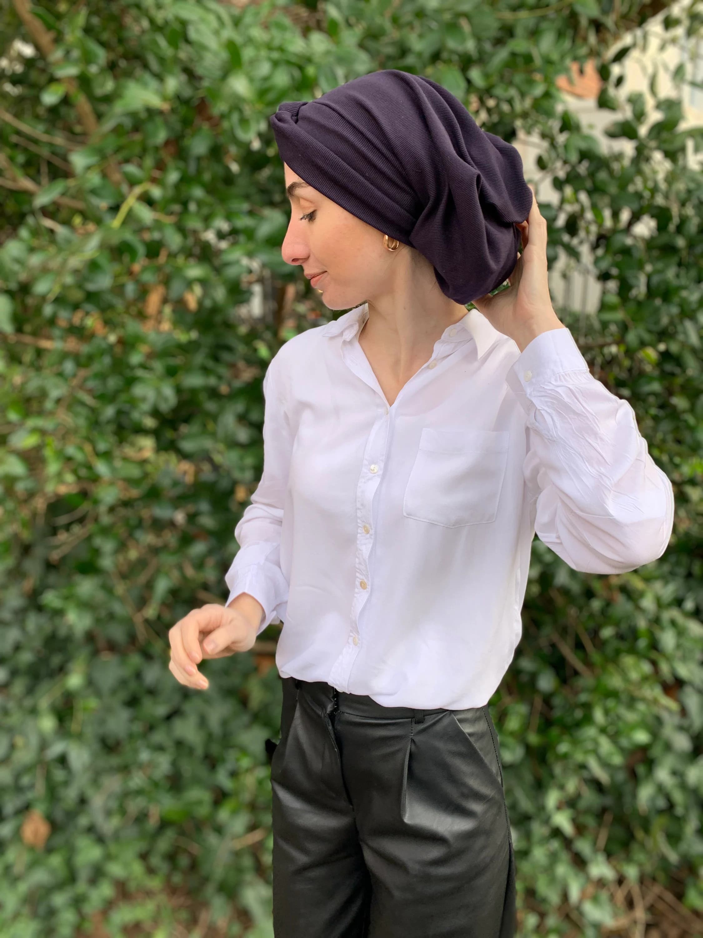 Navy Blue Turban Hijab Snood For Women | Modern Chic | Chemo Beanie Hair Wrap | Head Cover For Lady | Quality Made in USA - image 3