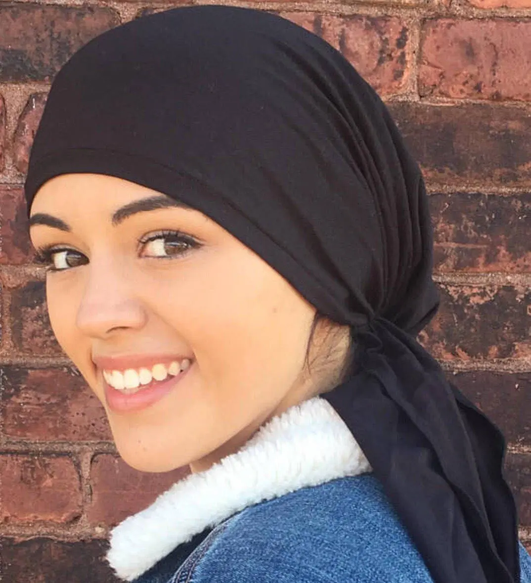 Longer Black Headscarf Tichel Modern Hijab Tie Back Cap For Long Or Short Hair Pre Tied Scarf Comfy Adjustable Ties Durag Style | USA Made