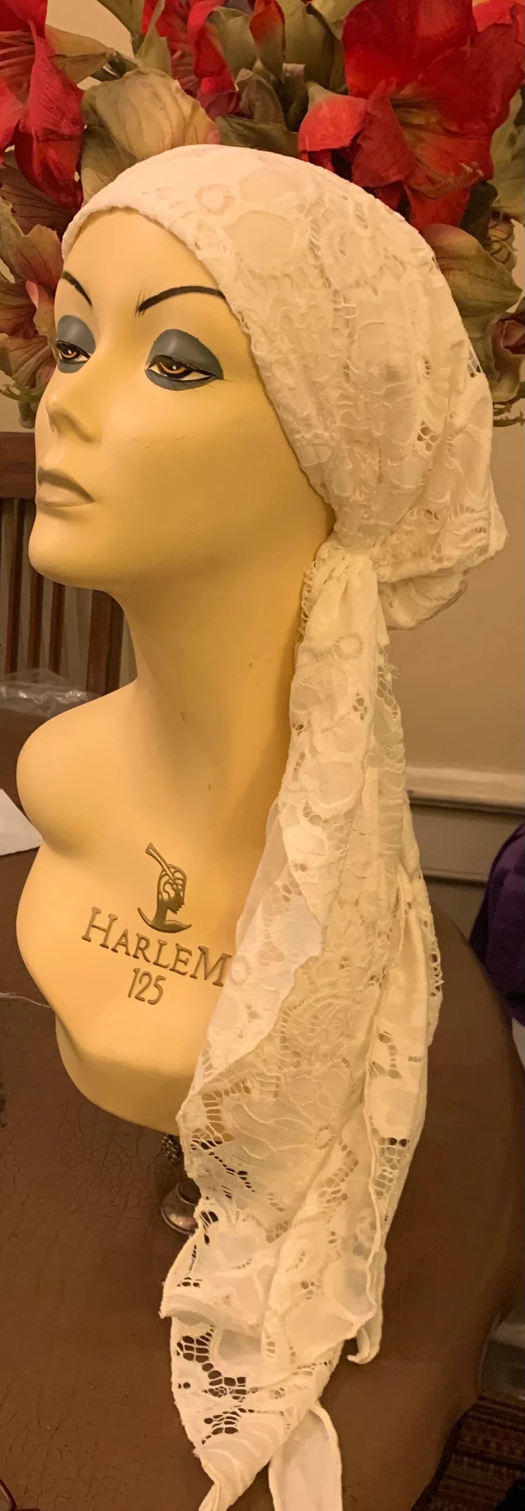 Ivory Lace Pre Tied Head Scarf To Cover and Conceal Your Hair - image 5