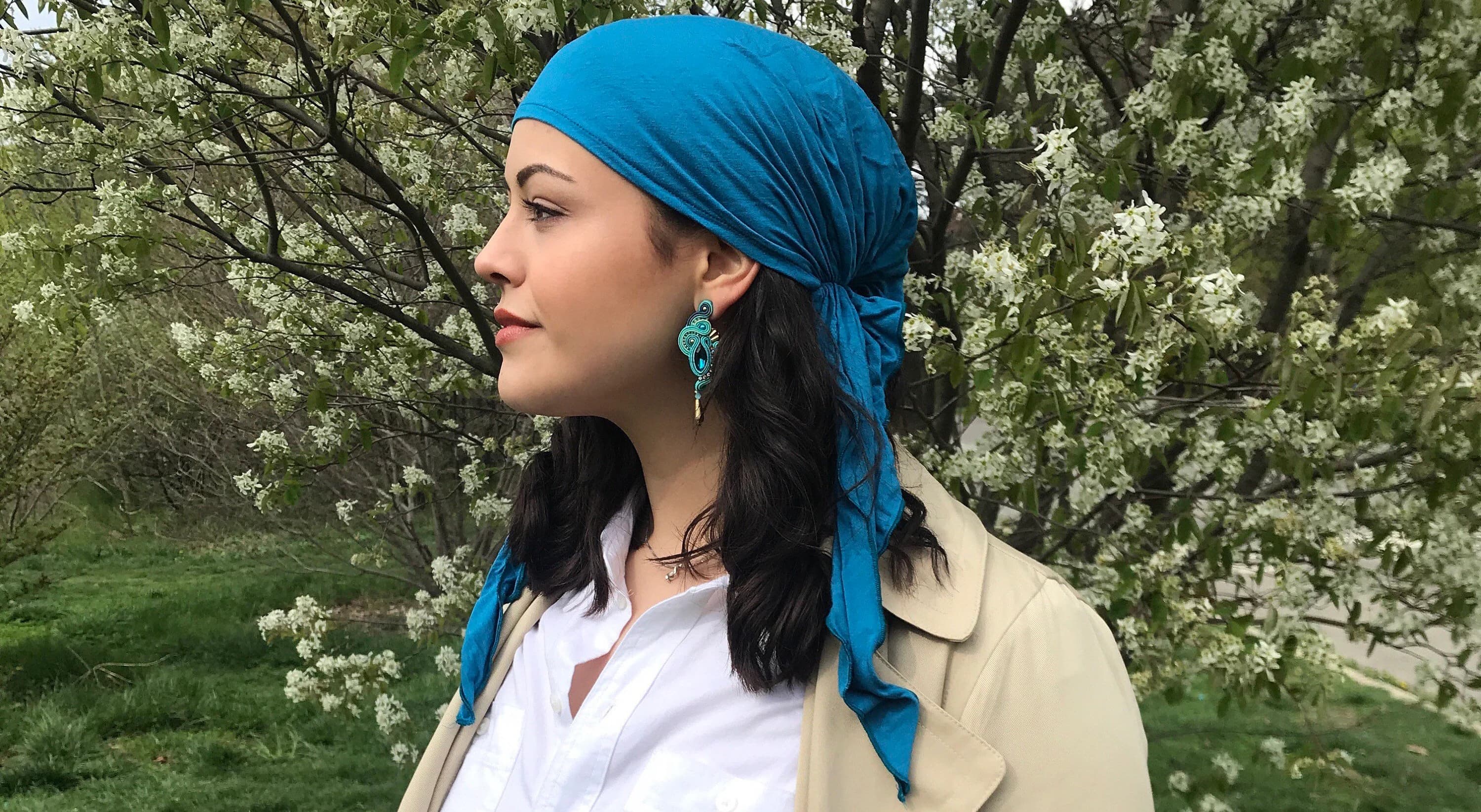 Hair Covering Hemp Eco Friendly Fabric Tie Back Hair Cover To Cover and Conceal Hair | Blue Headscarf Hair Wrap For Women Made in USA