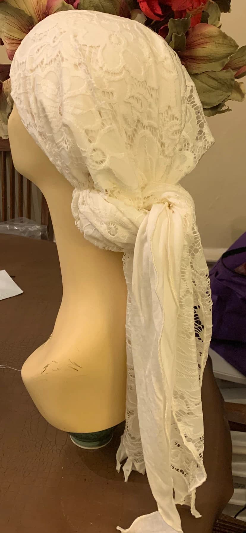 Ivory Lace Pre Tied Head Scarf To Cover and Conceal Your Hair - image 2