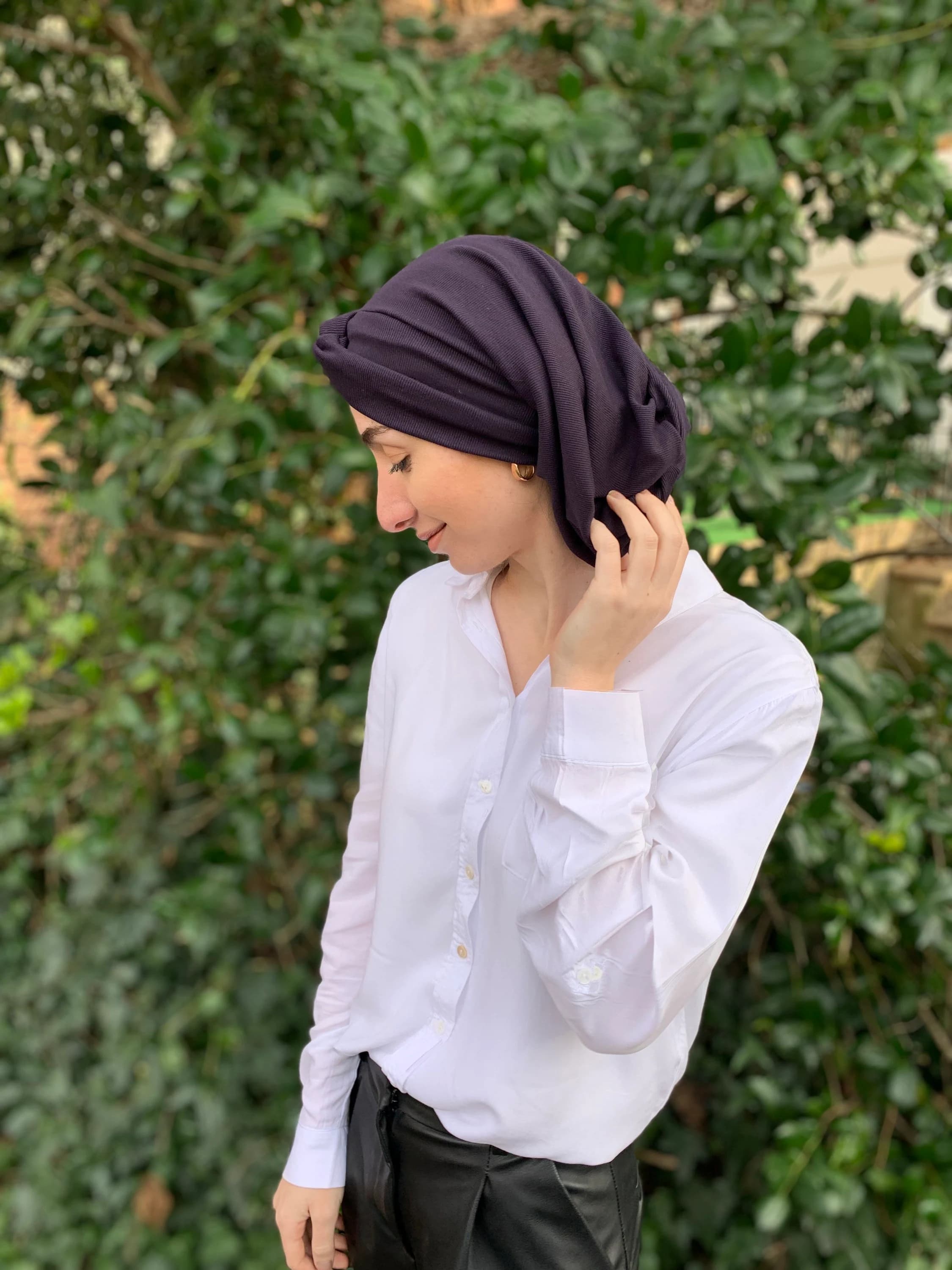Navy Blue Turban Hijab Snood For Women | Modern Chic | Chemo Beanie Hair Wrap | Head Cover For Lady | Quality Made in USA - image 4