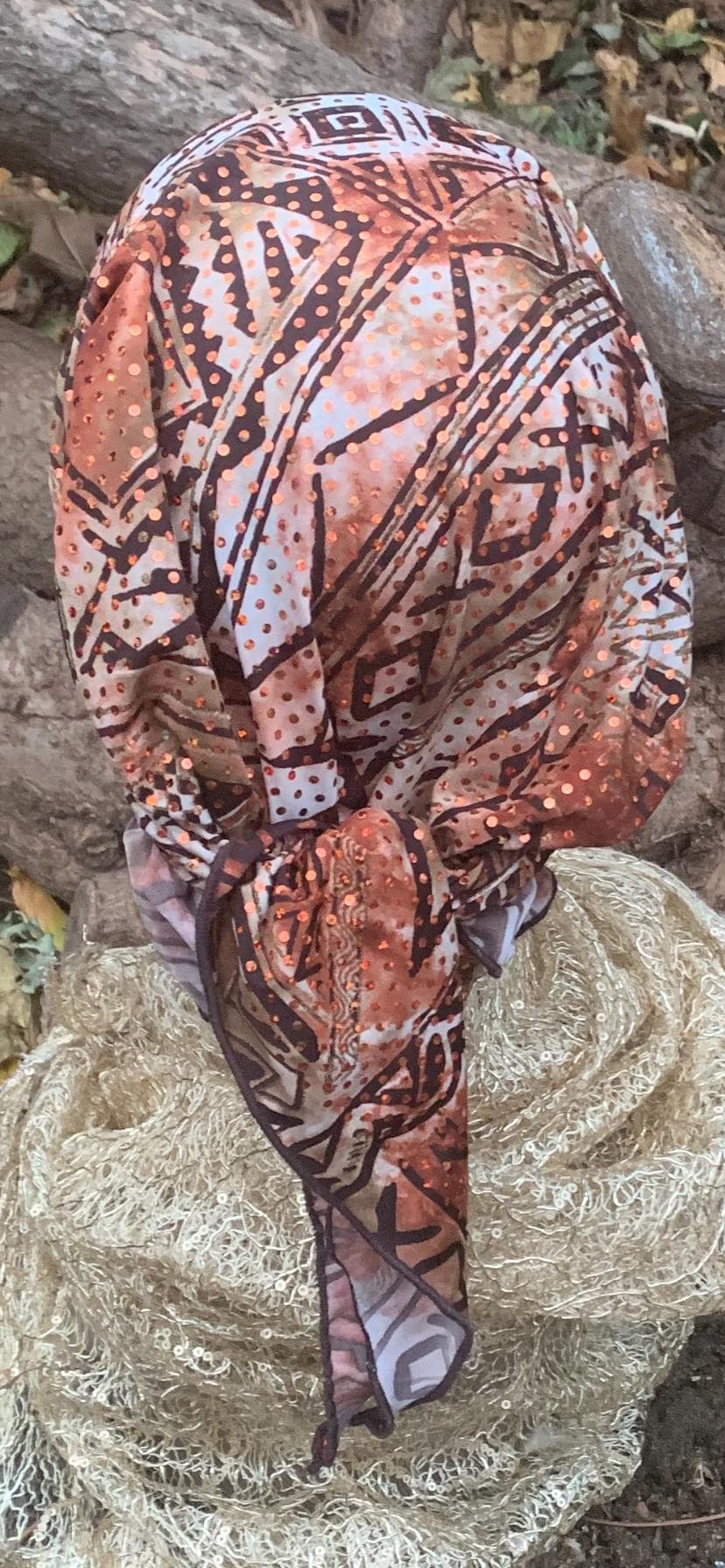 Brown Patterned Head Scarf | Soft Lycra Hijab Turban, Made in USA - image 2