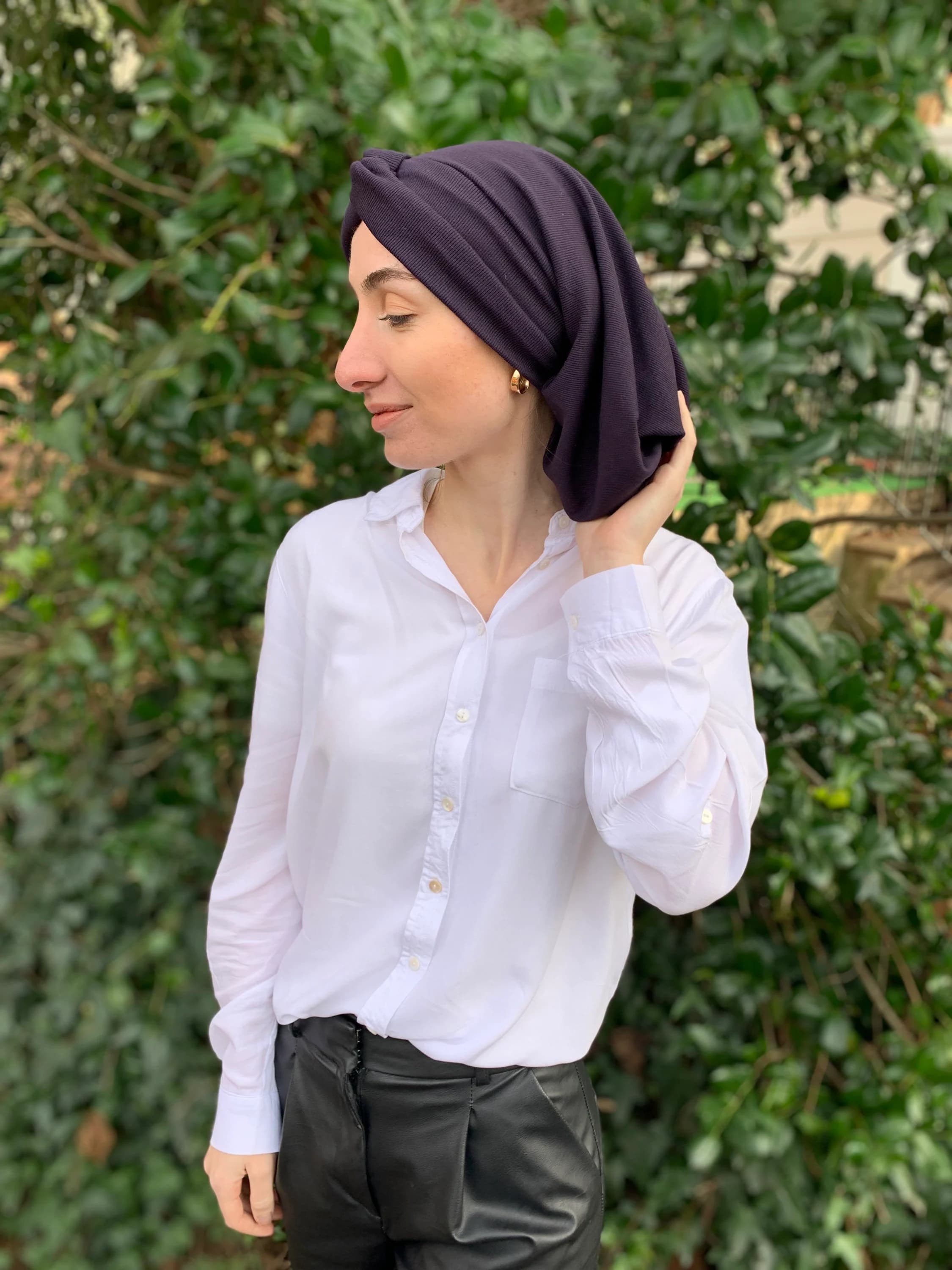 Navy Blue Turban Hijab Snood For Women | Modern Chic | Chemo Beanie Hair Wrap | Head Cover For Lady | Quality Made in USA - image 5