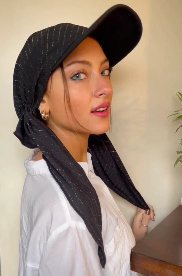 Beautiful Sun Visor Headscarf | Black Silver Sparkle Pre Tied Scarf With Brim Visor | Beach Hat For Women | Formal Casual Cap | Made in USA