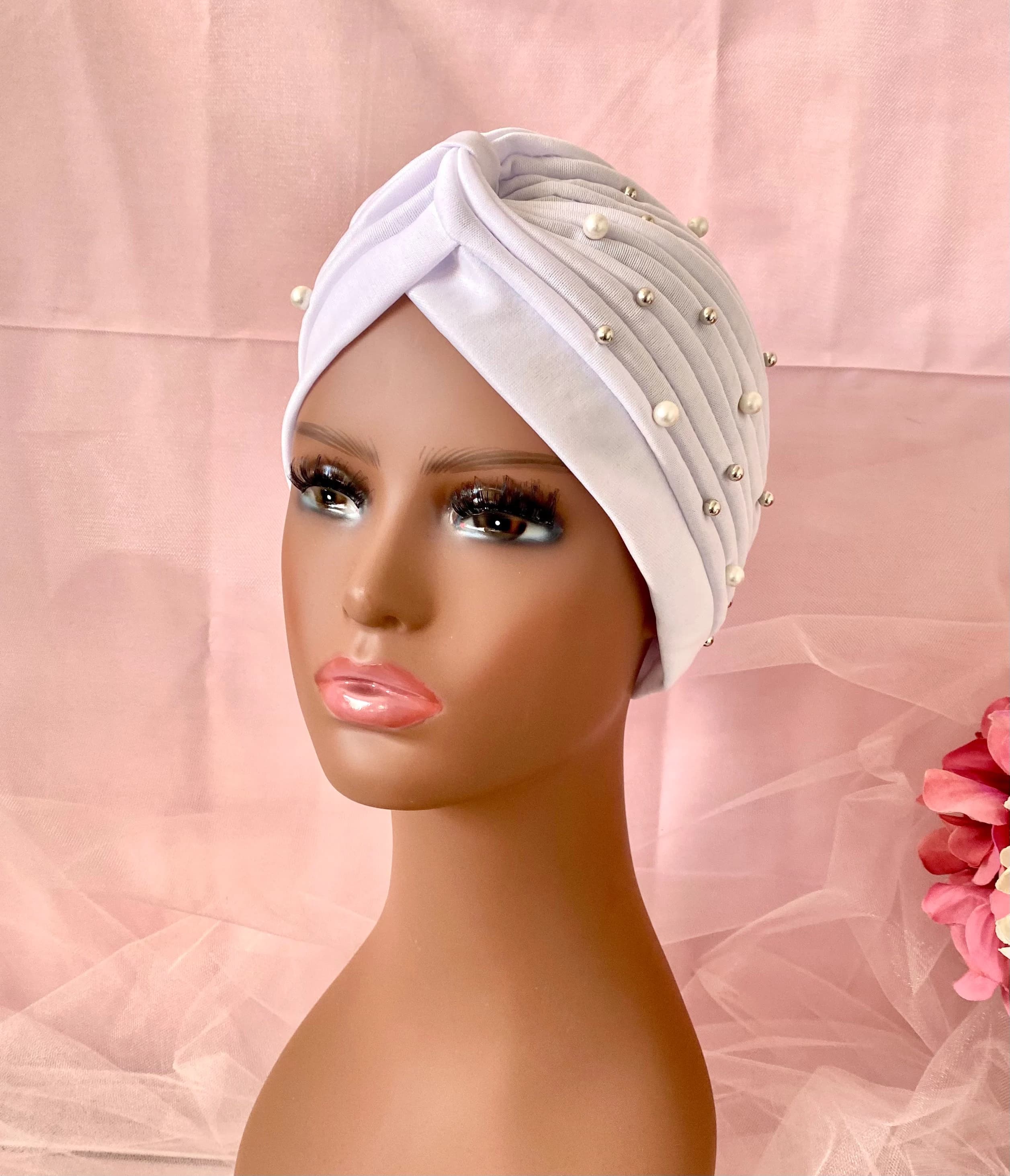 Pearl & Silver Beaded Turban: Fashion Headwrap - image 5