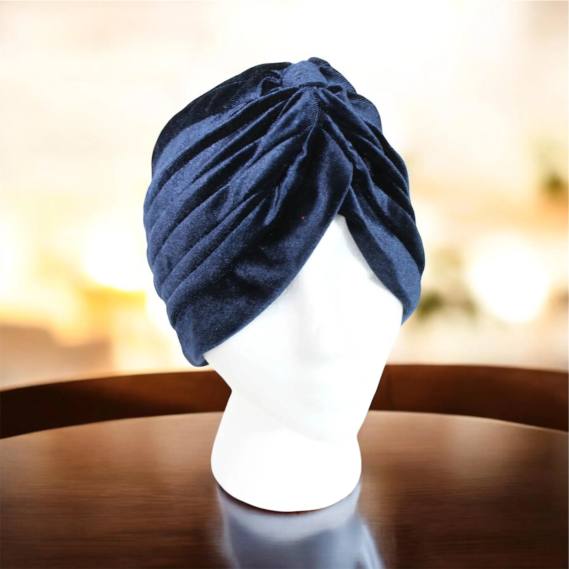 Blue Velvet Turban: Full Head Fashion Headwrap