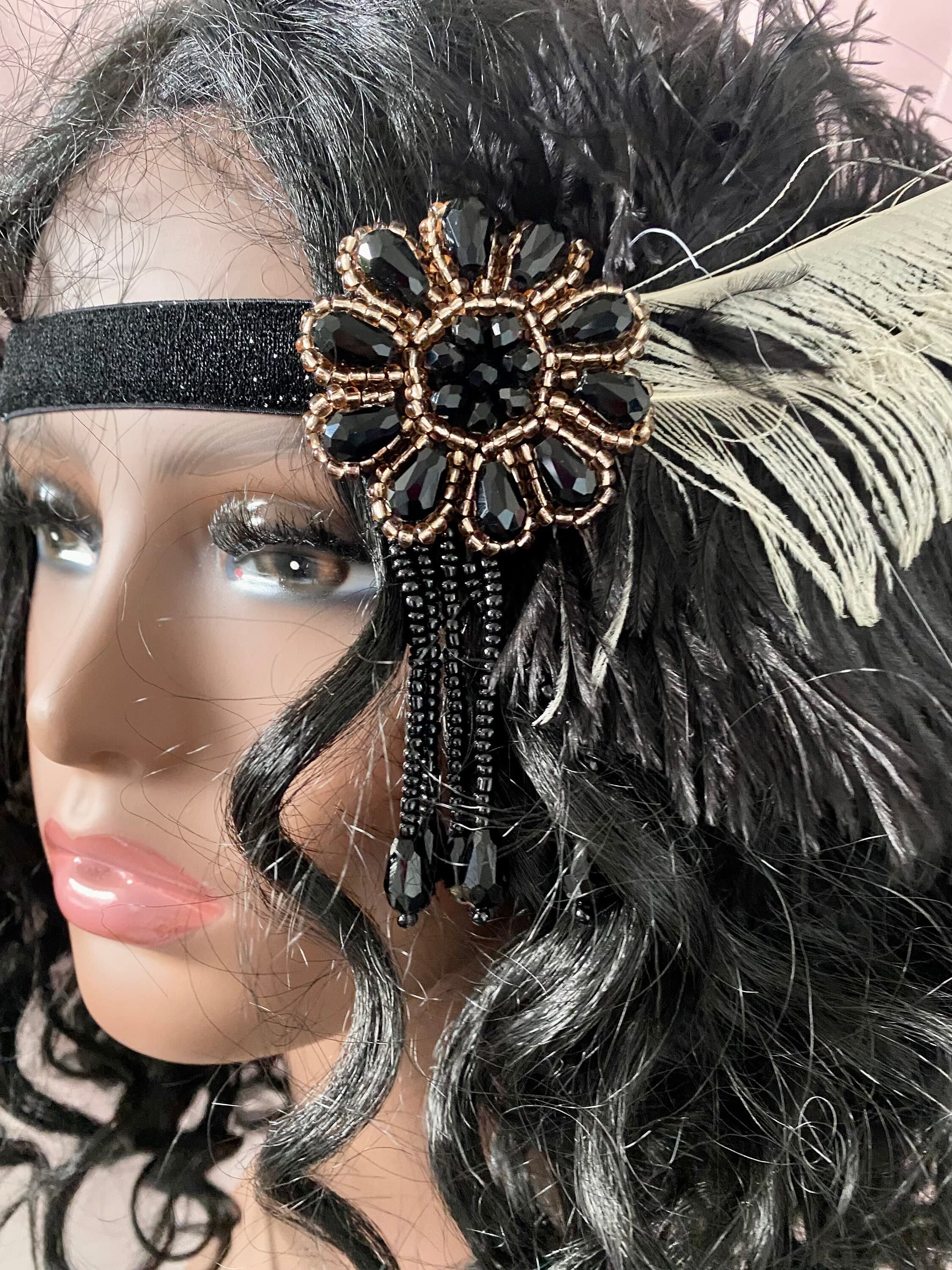 Feather Headband: Black & White Flapper Headpiece, 1920s Gatsby Style - image 2
