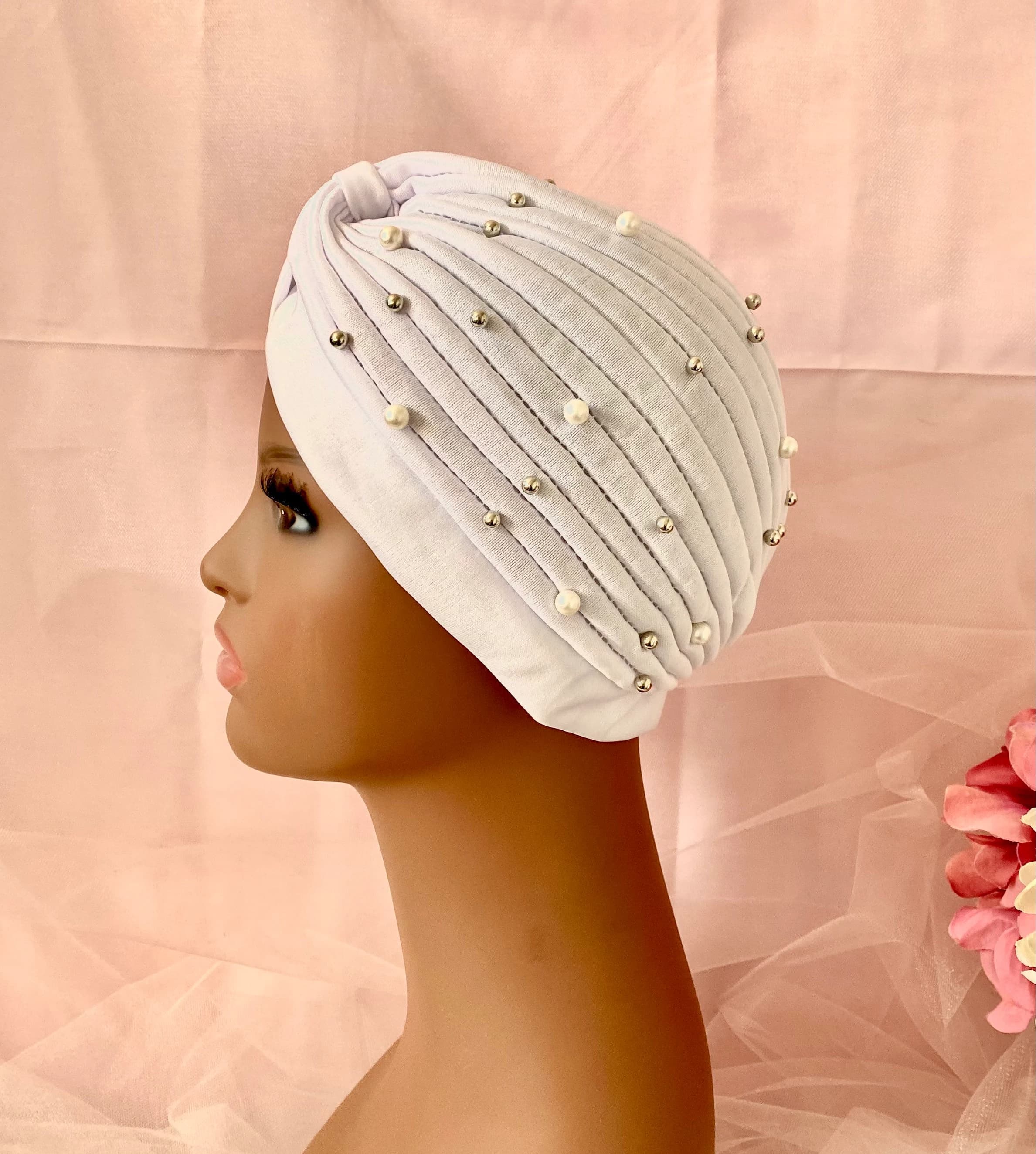 Pearl & Silver Beaded Turban: Fashion Headwrap