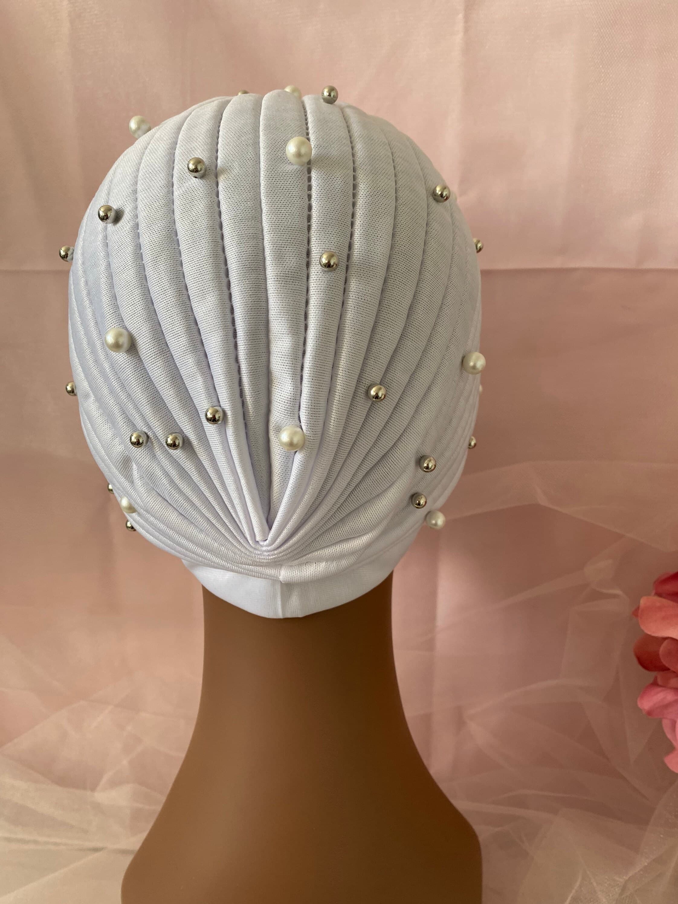 Pearl & Silver Beaded Turban: Fashion Headwrap - image 3
