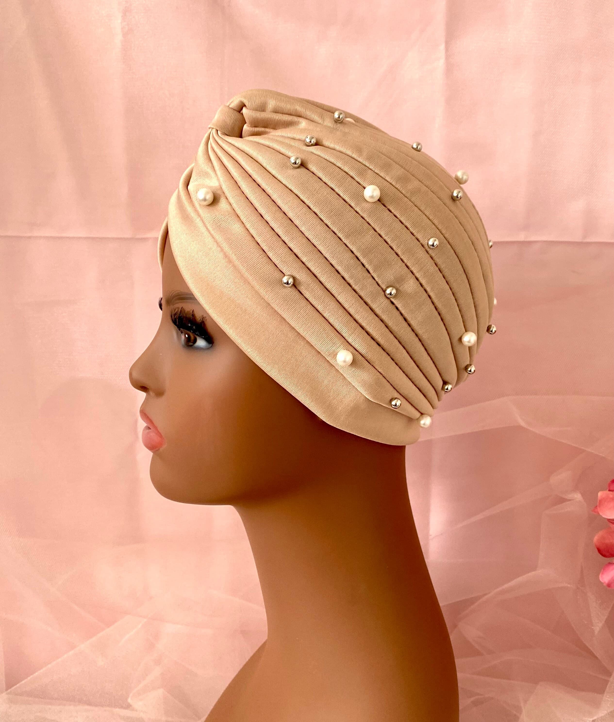 Pearl & Silver Beaded Turban: Fashion Headwrap - image 2