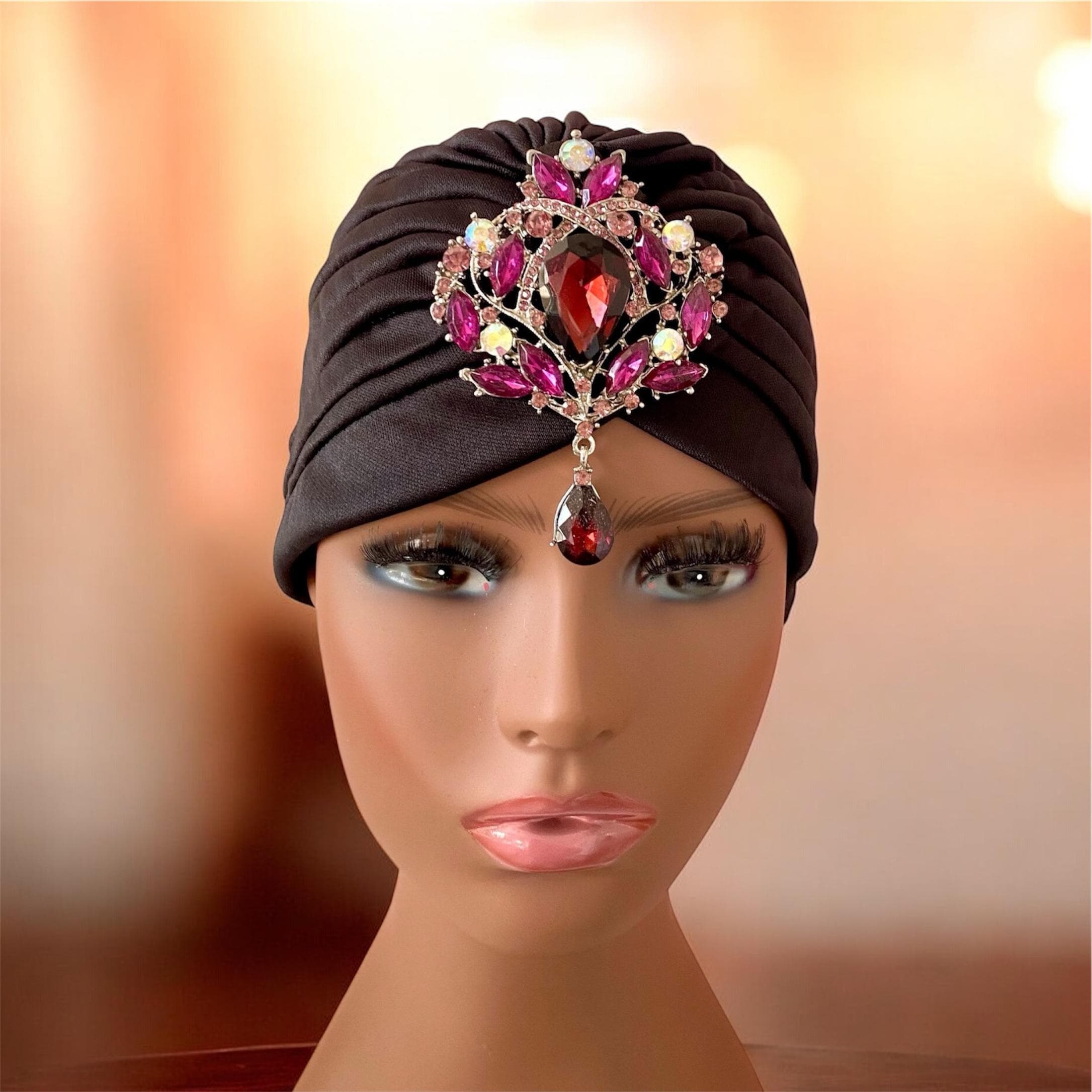 Black Turban with Removable Jewelry Brooch