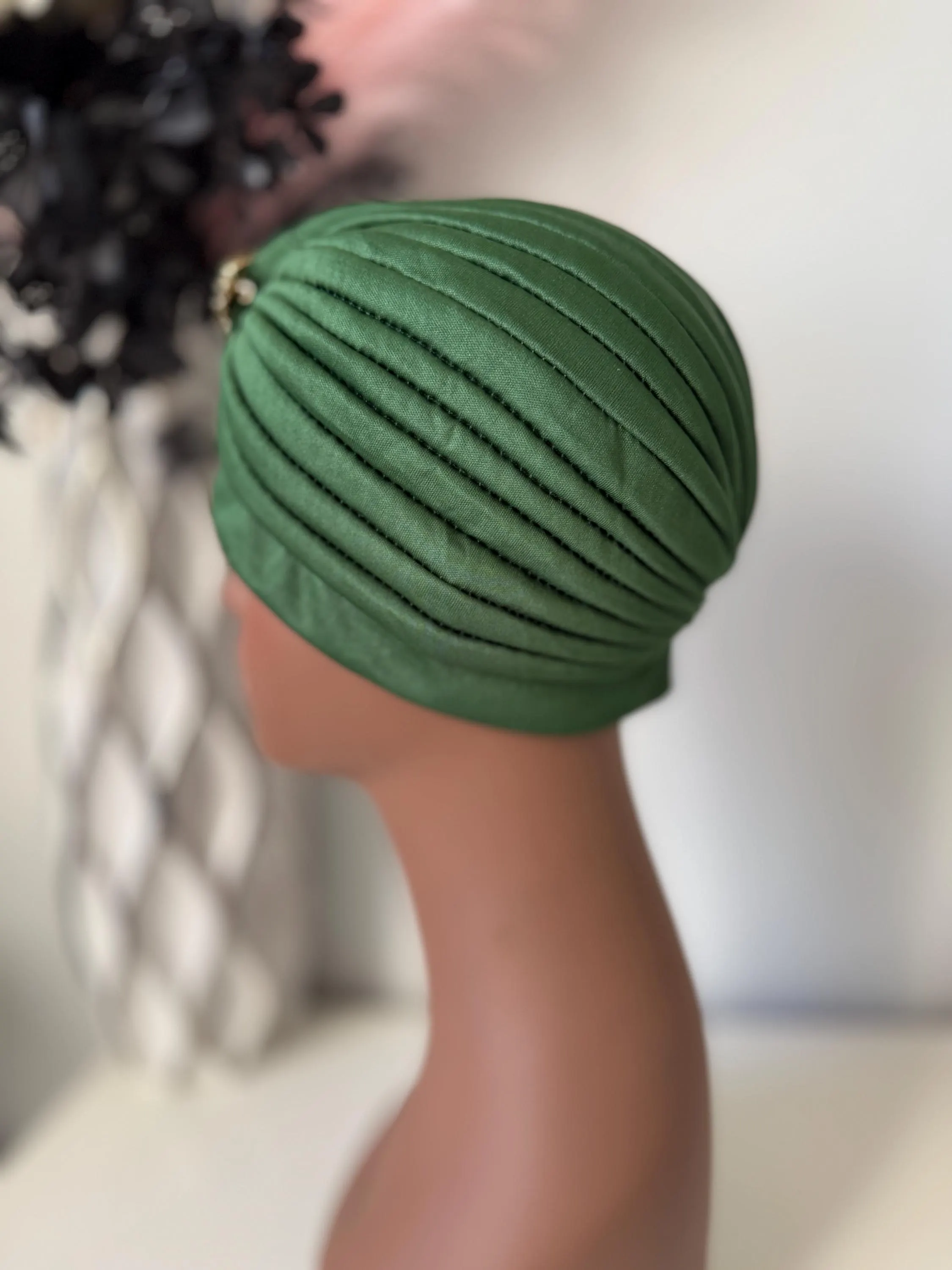 Green Turban with Brooch, Statement Christmas Head wrap for Women, Hair Loss Head Cover - image 3